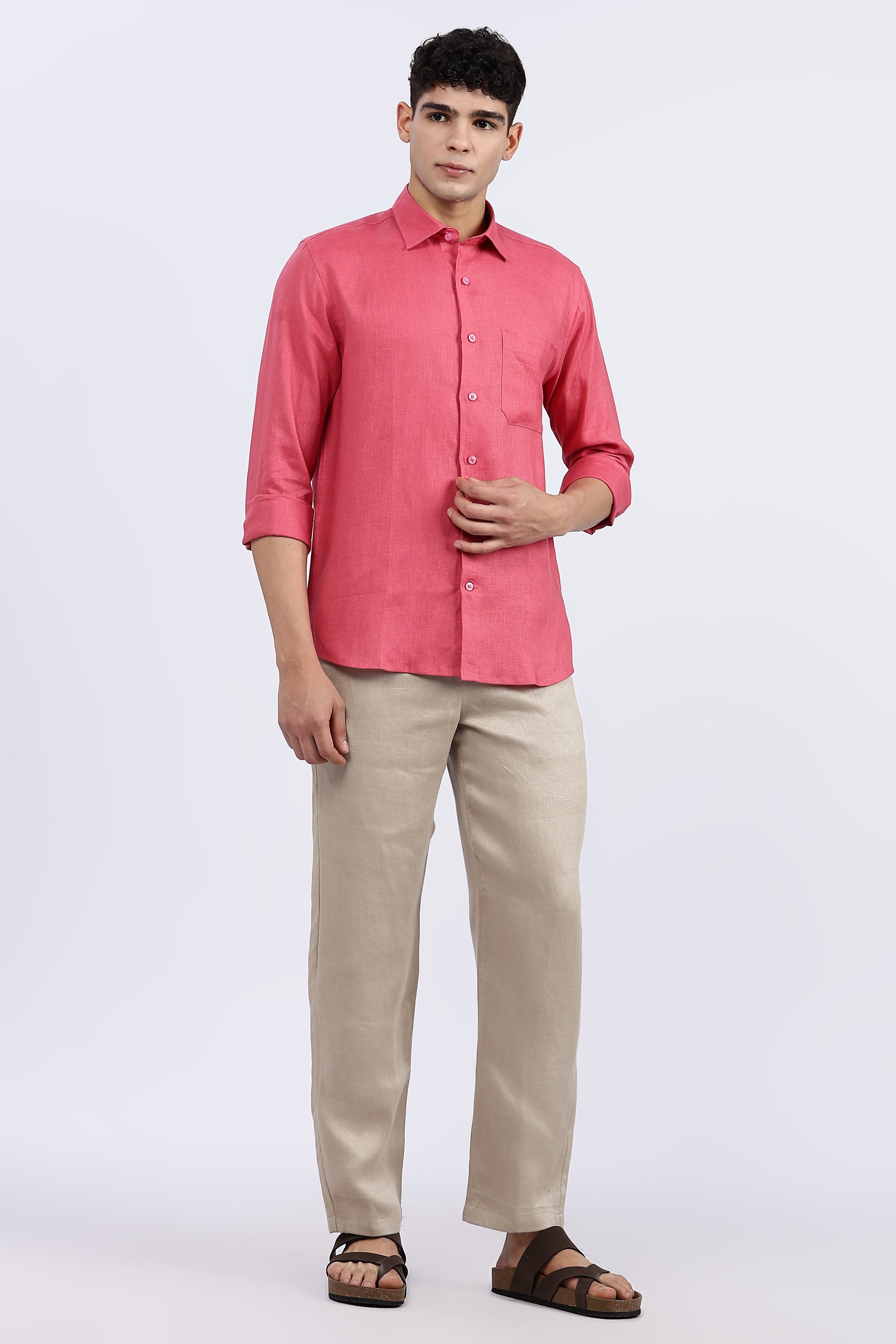 Men’s Coral Pink Premium Linen Shirt – 100% Pure Linen | Linen Culture