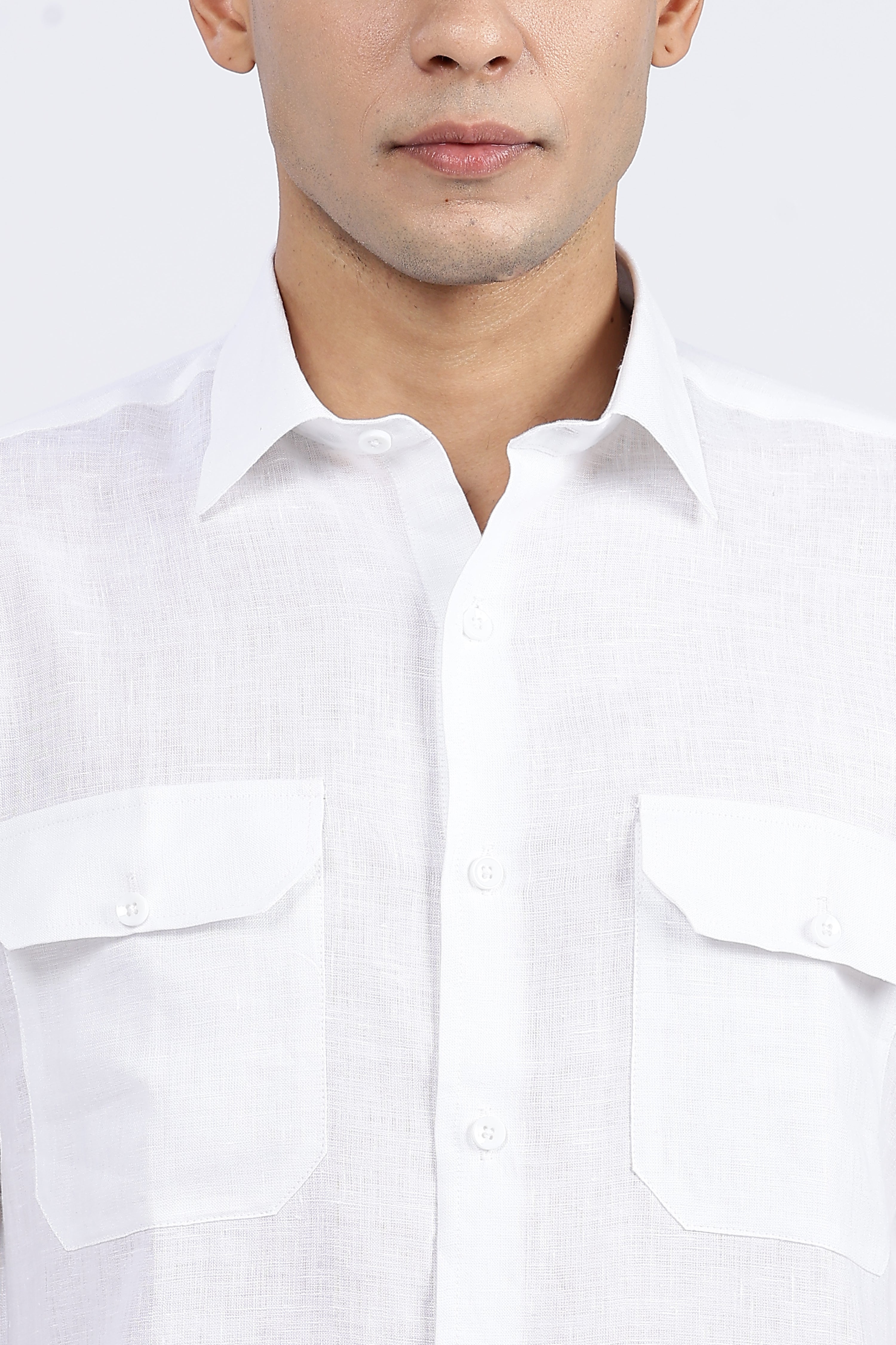Men’s White Double Pocket Linen Shirt – Full Sleeve | Linen Culture