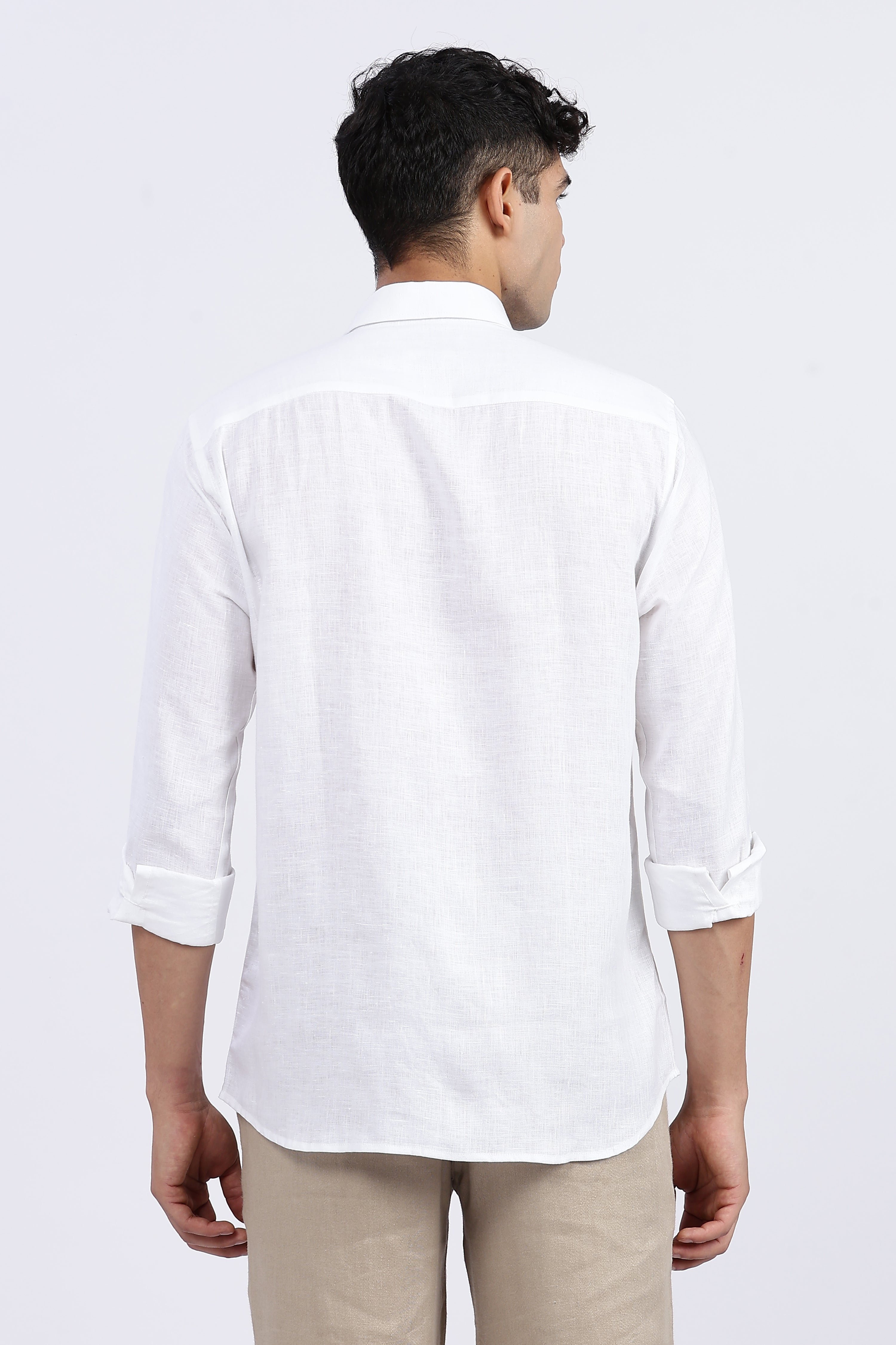 Men’s White Double Pocket Linen Shirt – Full Sleeve | Linen Culture