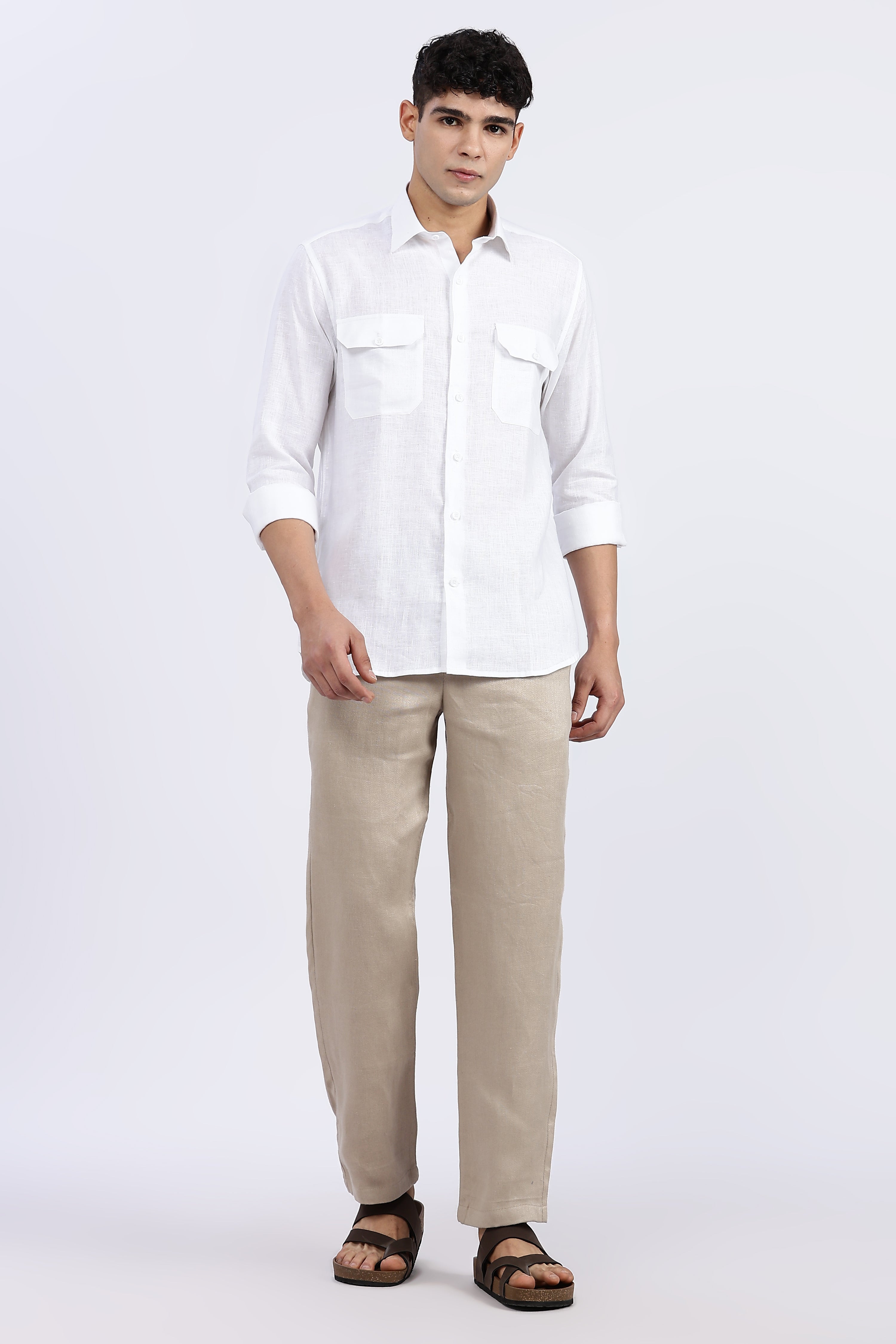 Men’s White Double Pocket Linen Shirt – Full Sleeve | Linen Culture