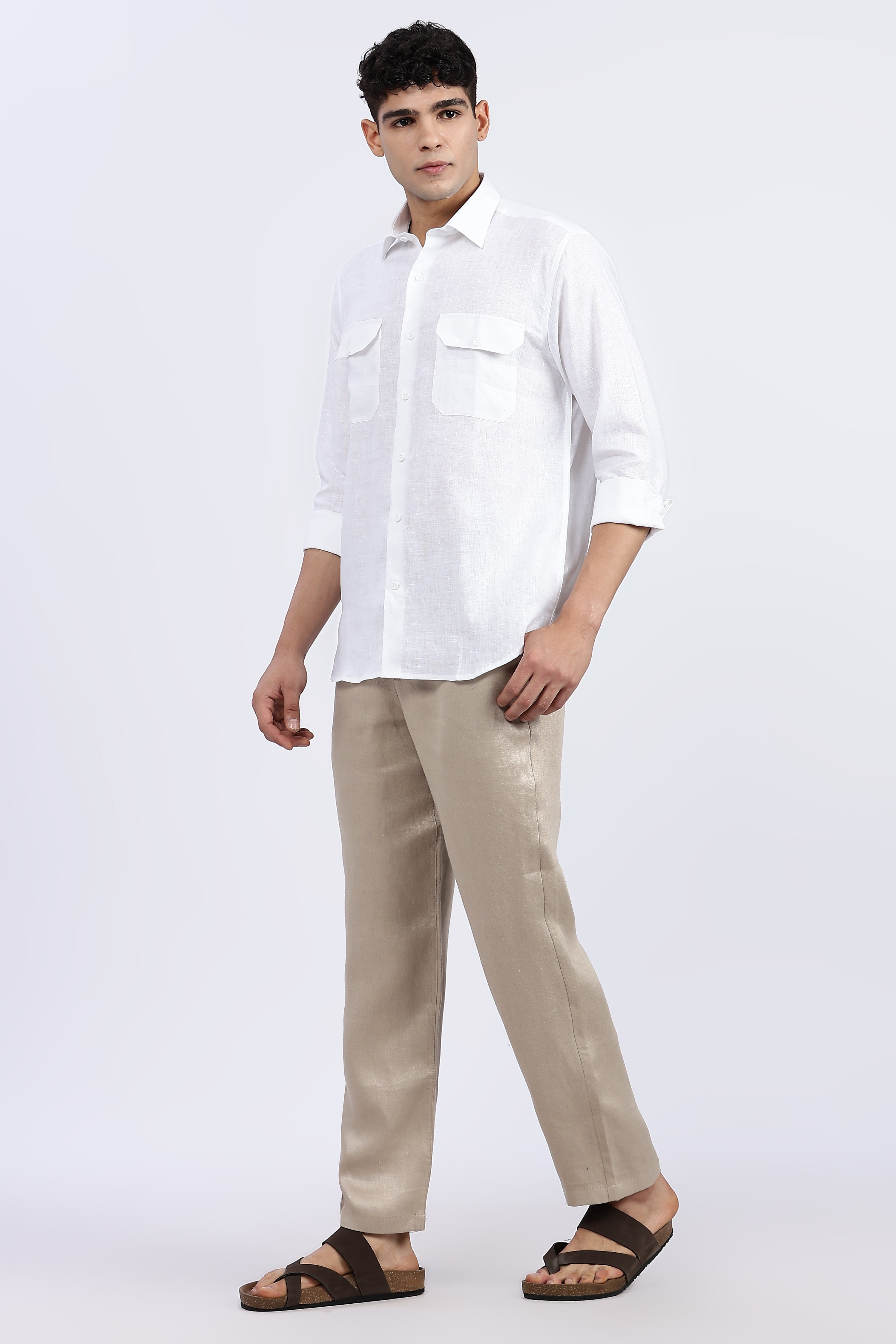 Men’s White Double Pocket Linen Shirt – Full Sleeve | Linen Culture