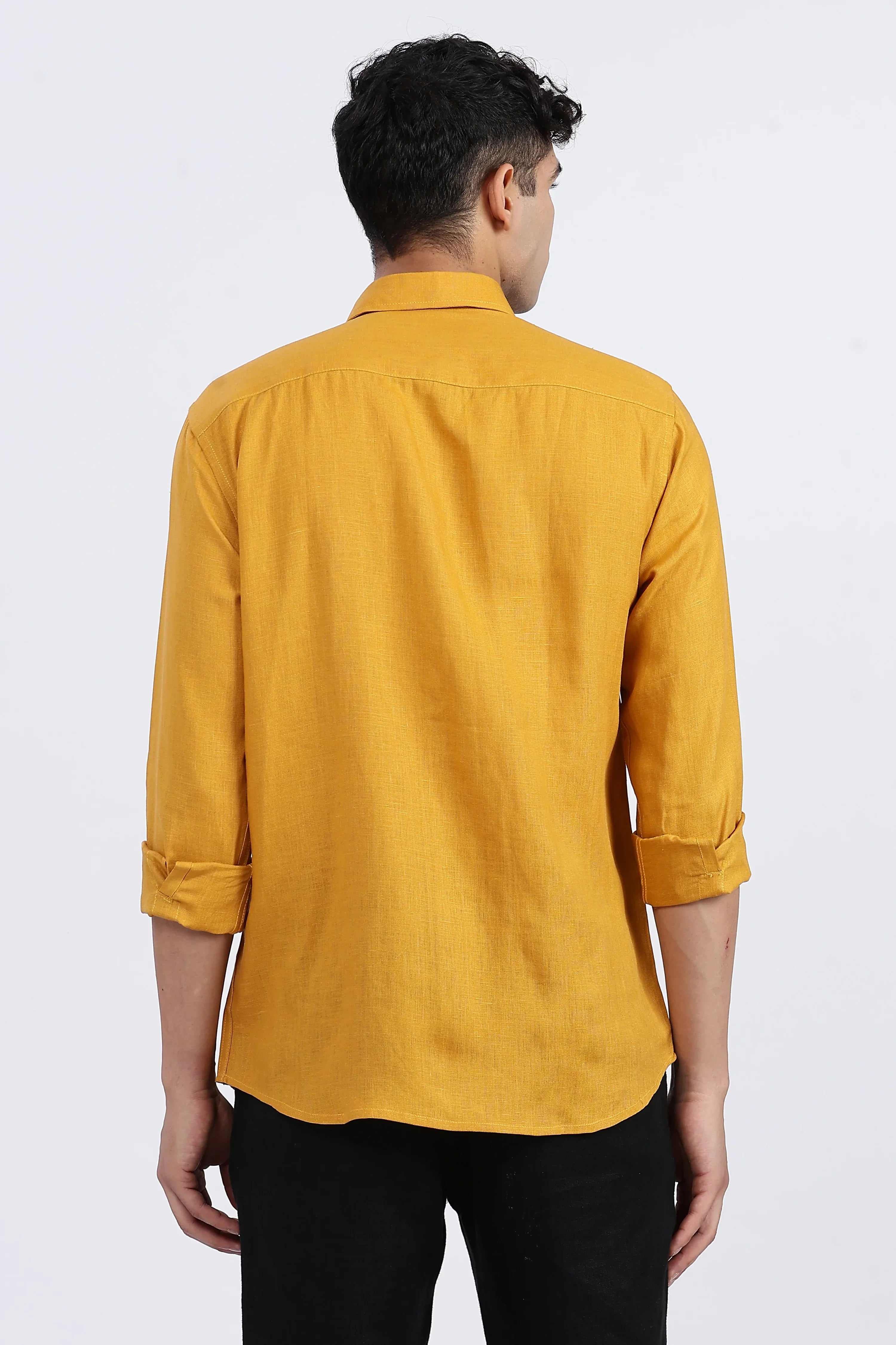 Men’s  Yellow Linen Shirt – Full Sleeve | Linen Culture