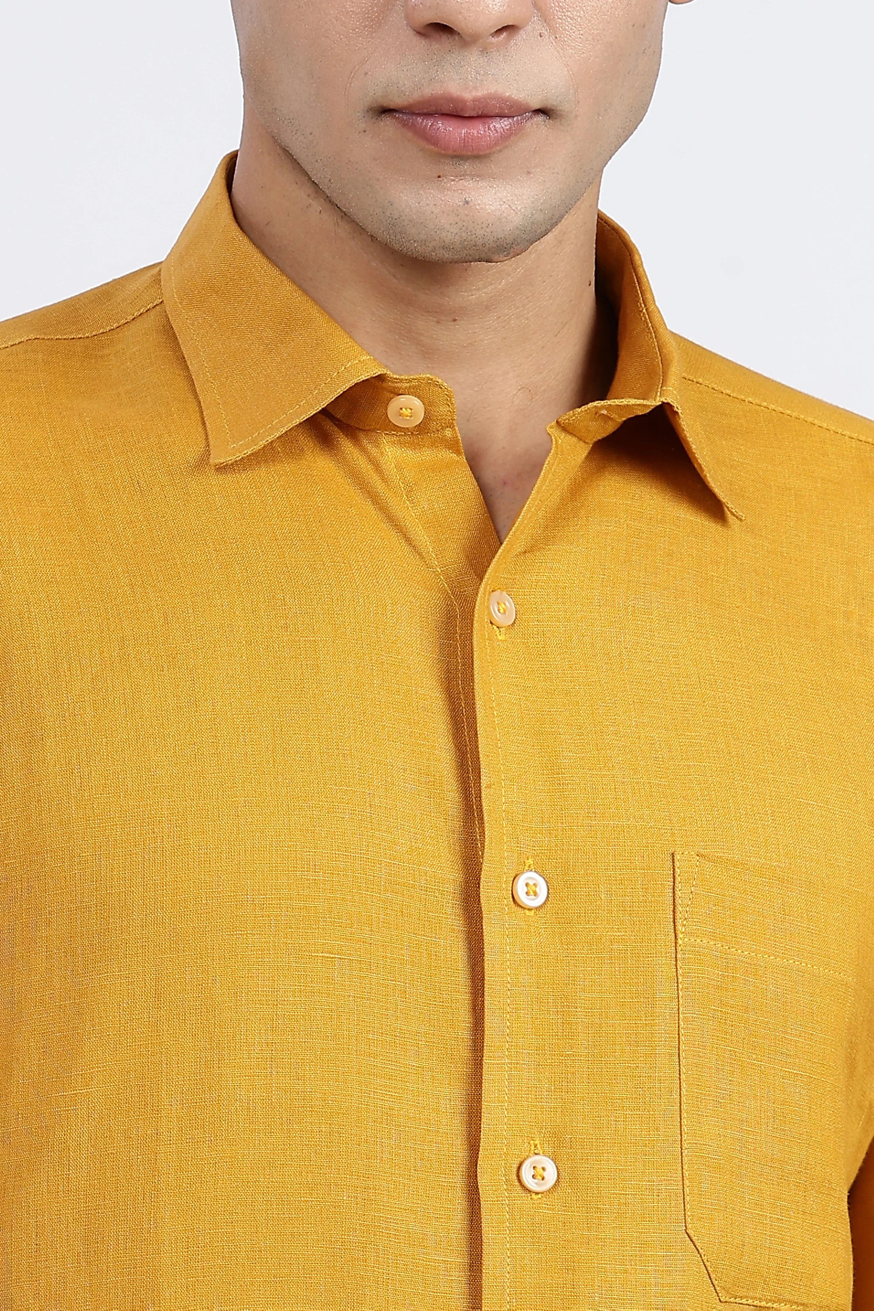 Men’s  Yellow Linen Shirt – Full Sleeve | Linen Culture