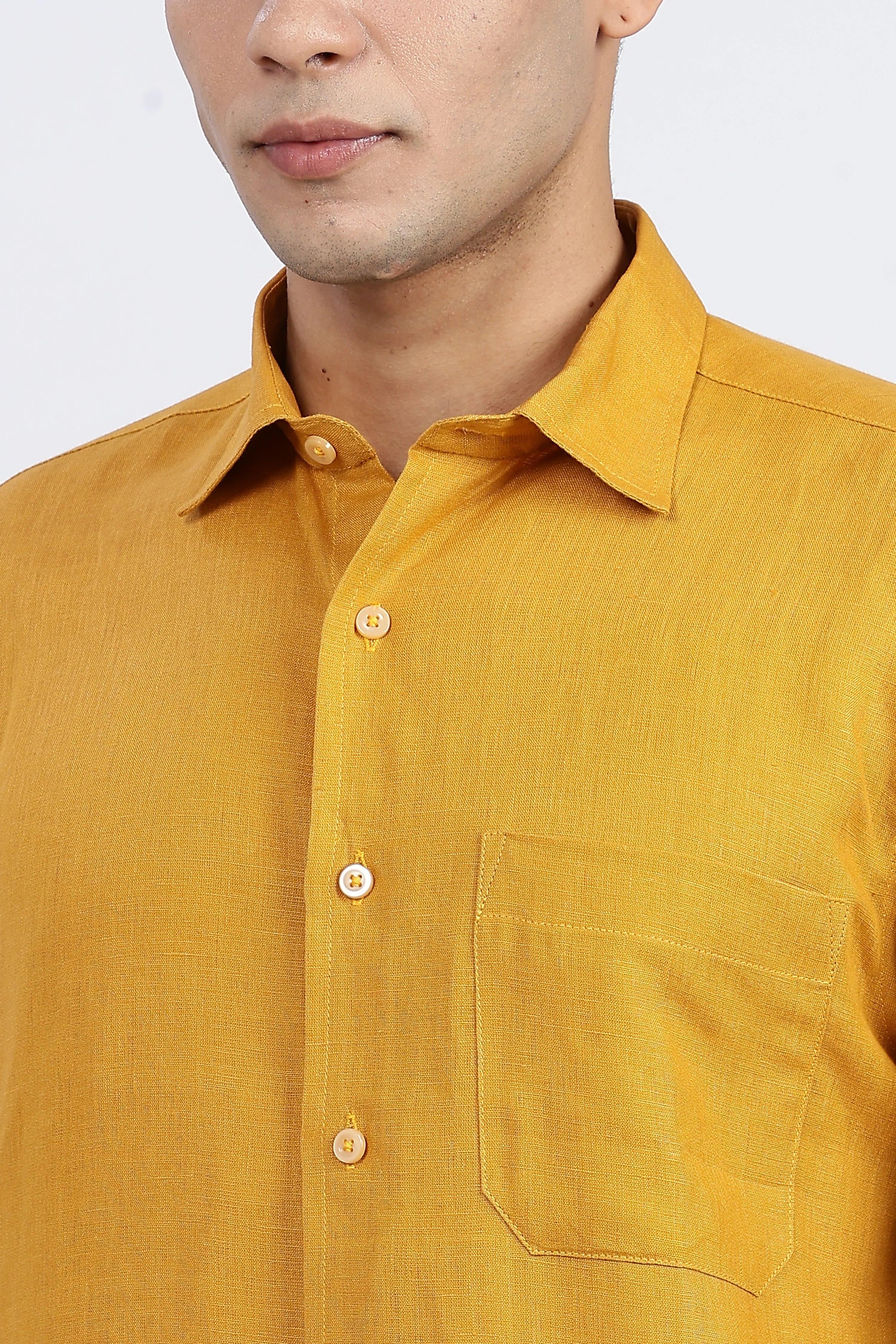Men’s  Yellow Linen Shirt – Full Sleeve | Linen Culture