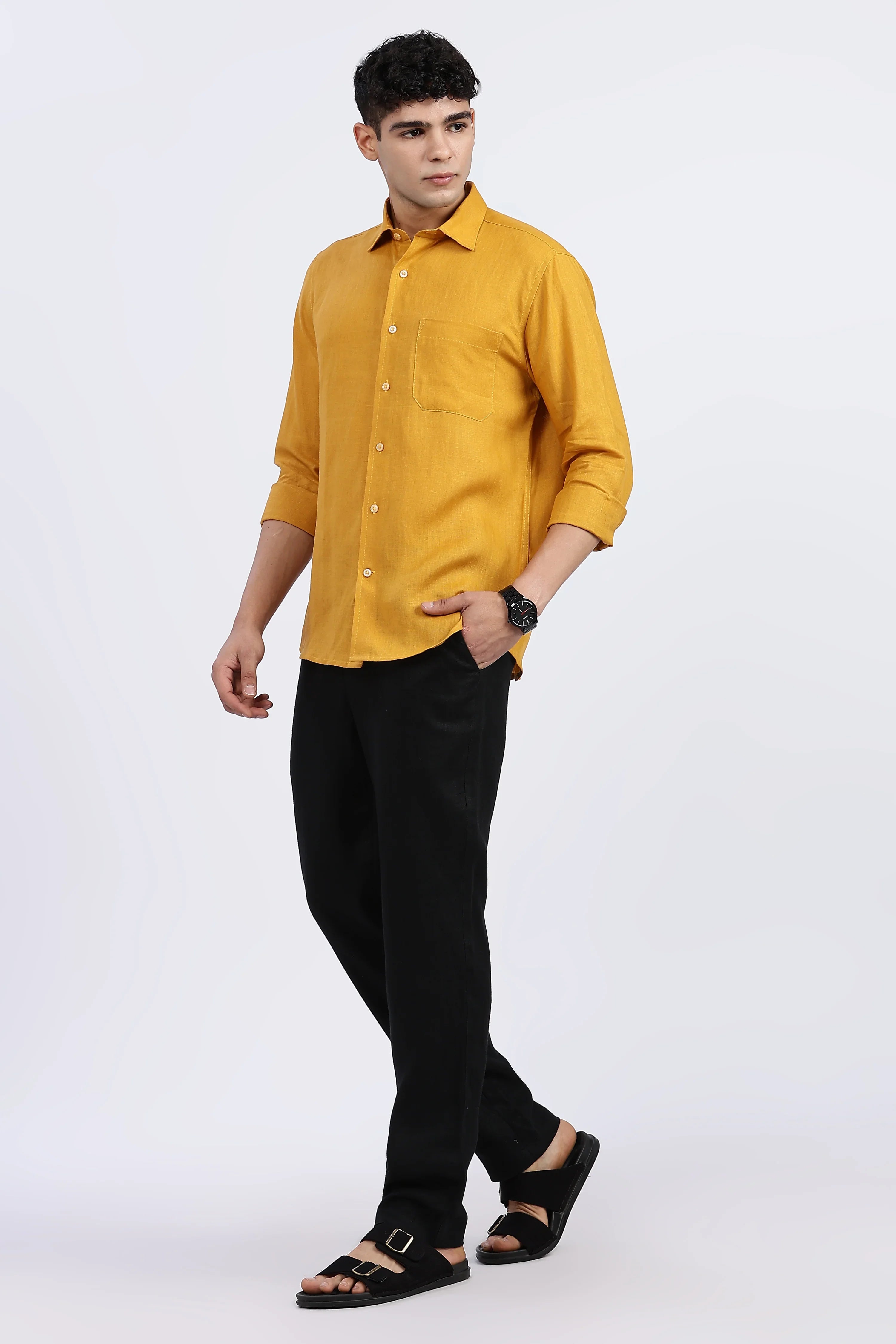 Men’s  Yellow Linen Shirt – Full Sleeve | Linen Culture
