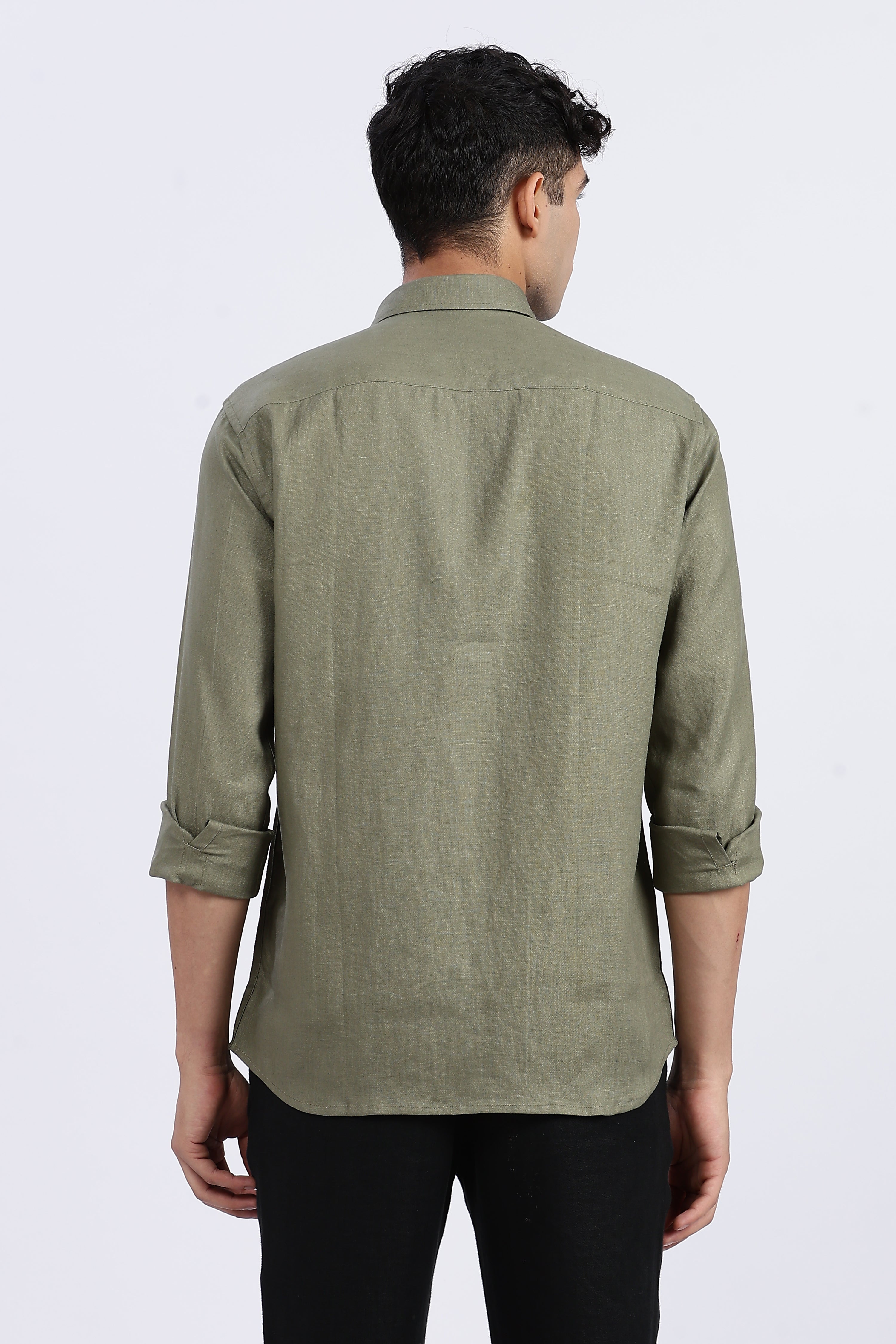 Men’s Olive Green Full Sleeve Linen Shirt – 100% Pure Linen | Linen Culture