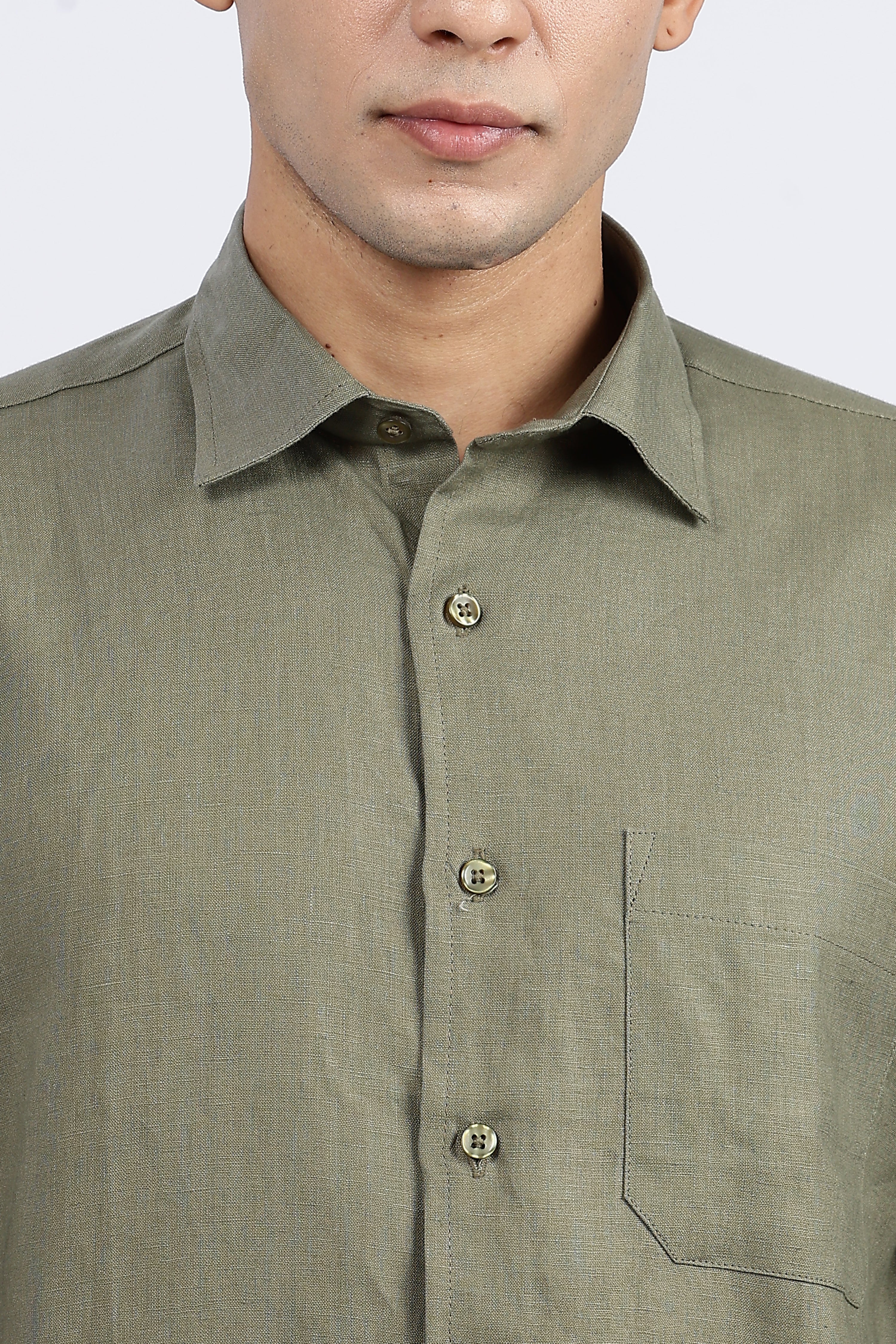 Men’s Olive Green Full Sleeve Linen Shirt – 100% Pure Linen | Linen Culture
