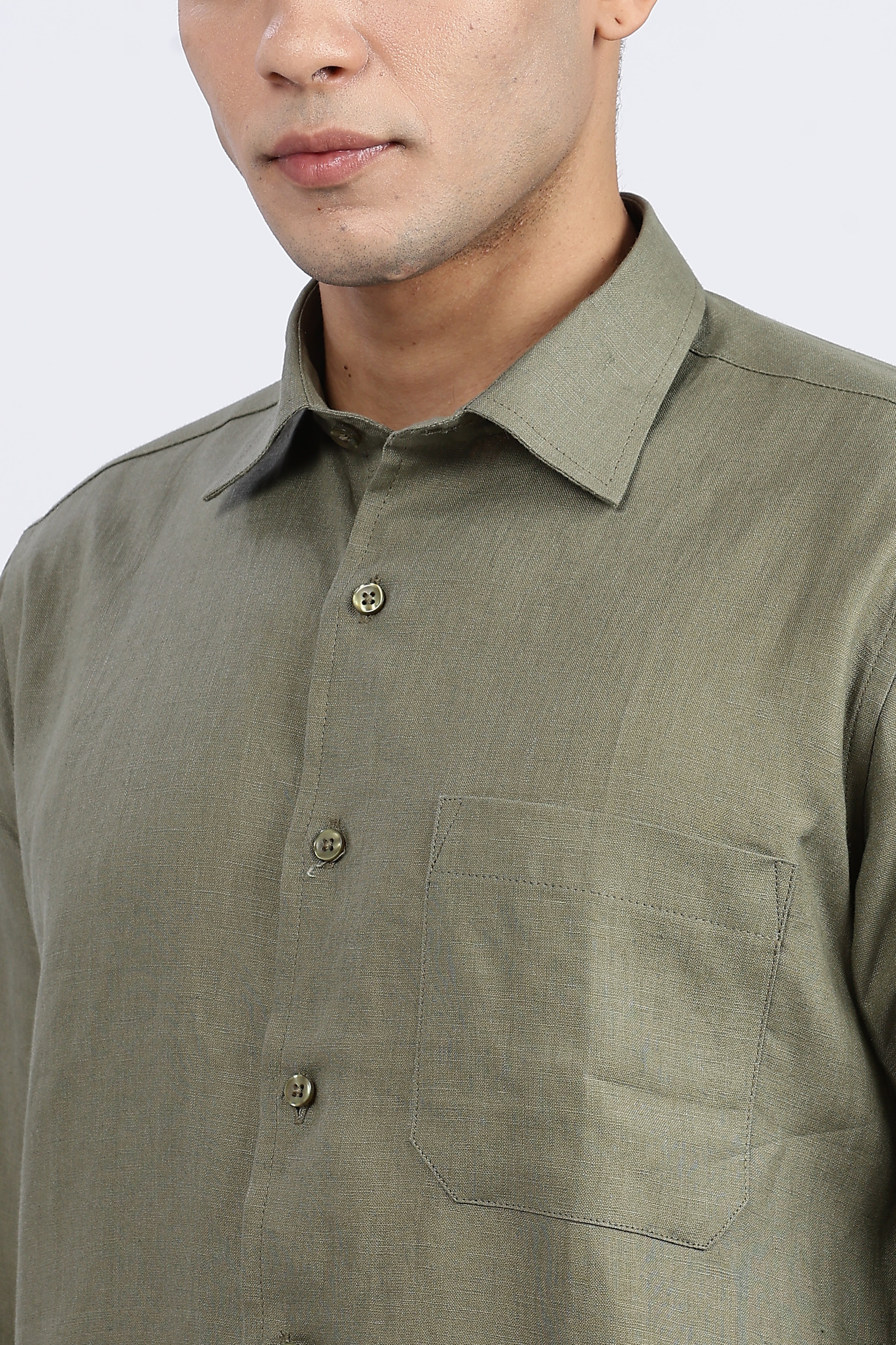 Men’s Olive Green Full Sleeve Linen Shirt – 100% Pure Linen | Linen Culture