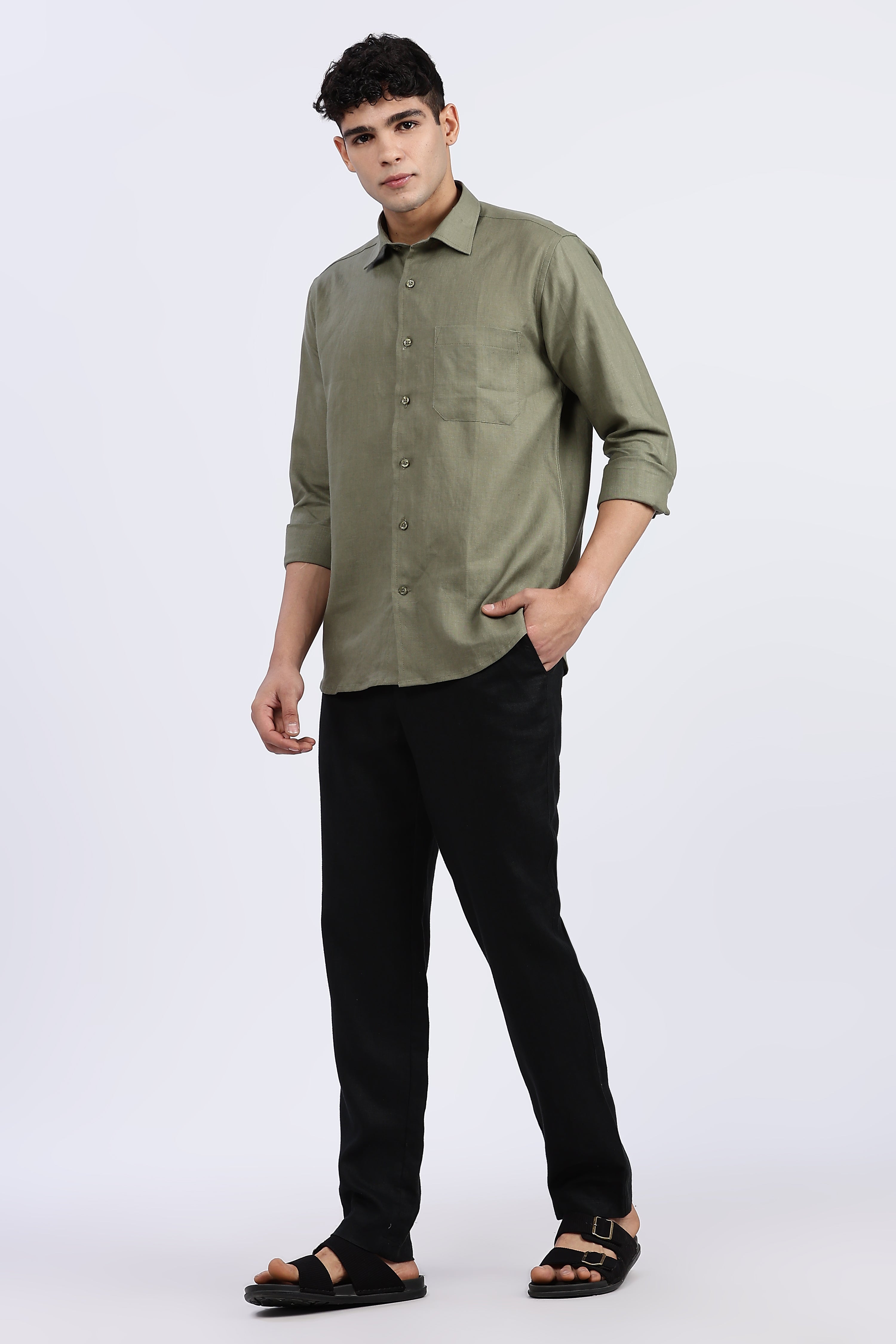 Men’s Olive Green Full Sleeve Linen Shirt – 100% Pure Linen | Linen Culture