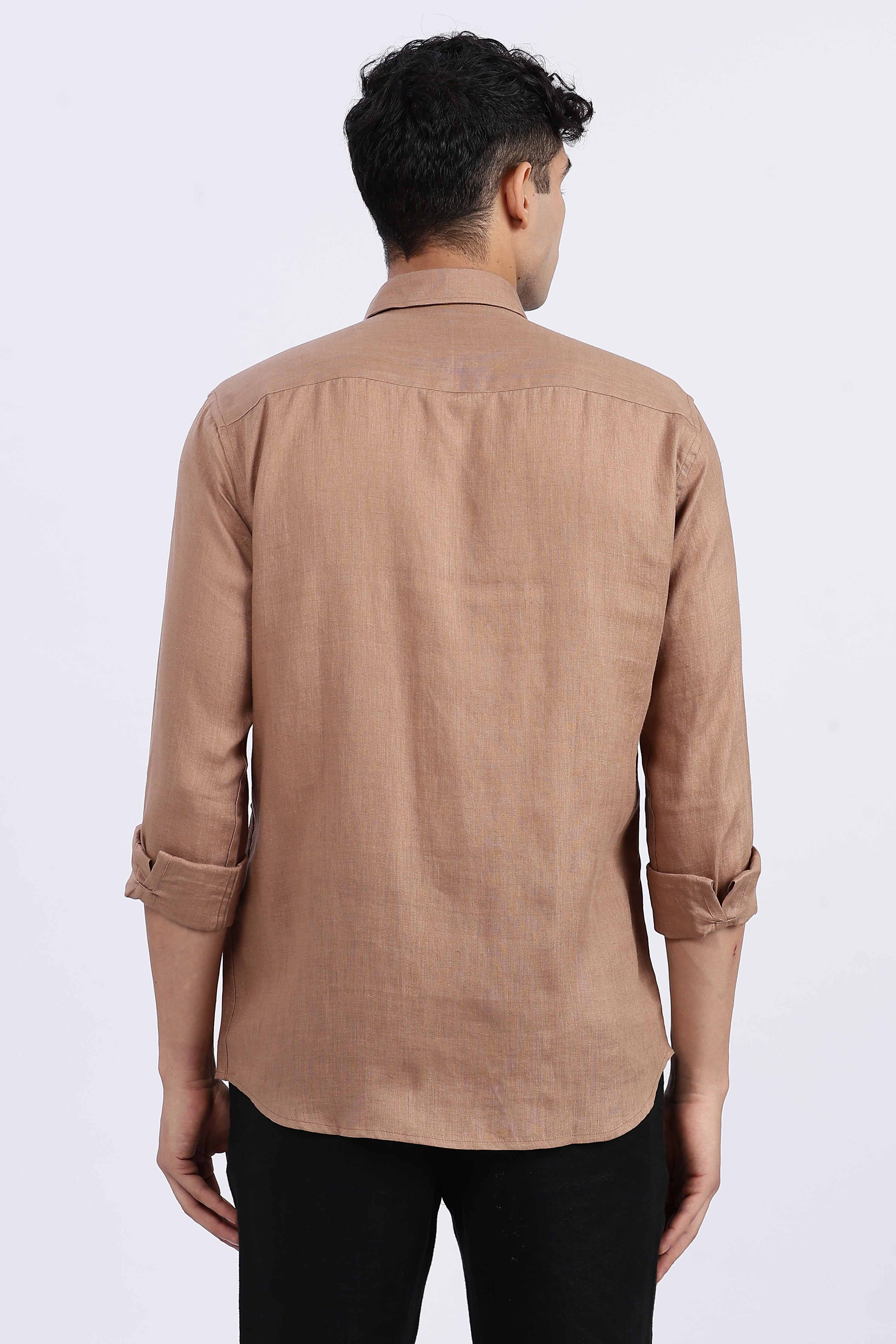 Men’s Brown Double Pocket Linen Shirt – Full Sleeve | Linen Culture