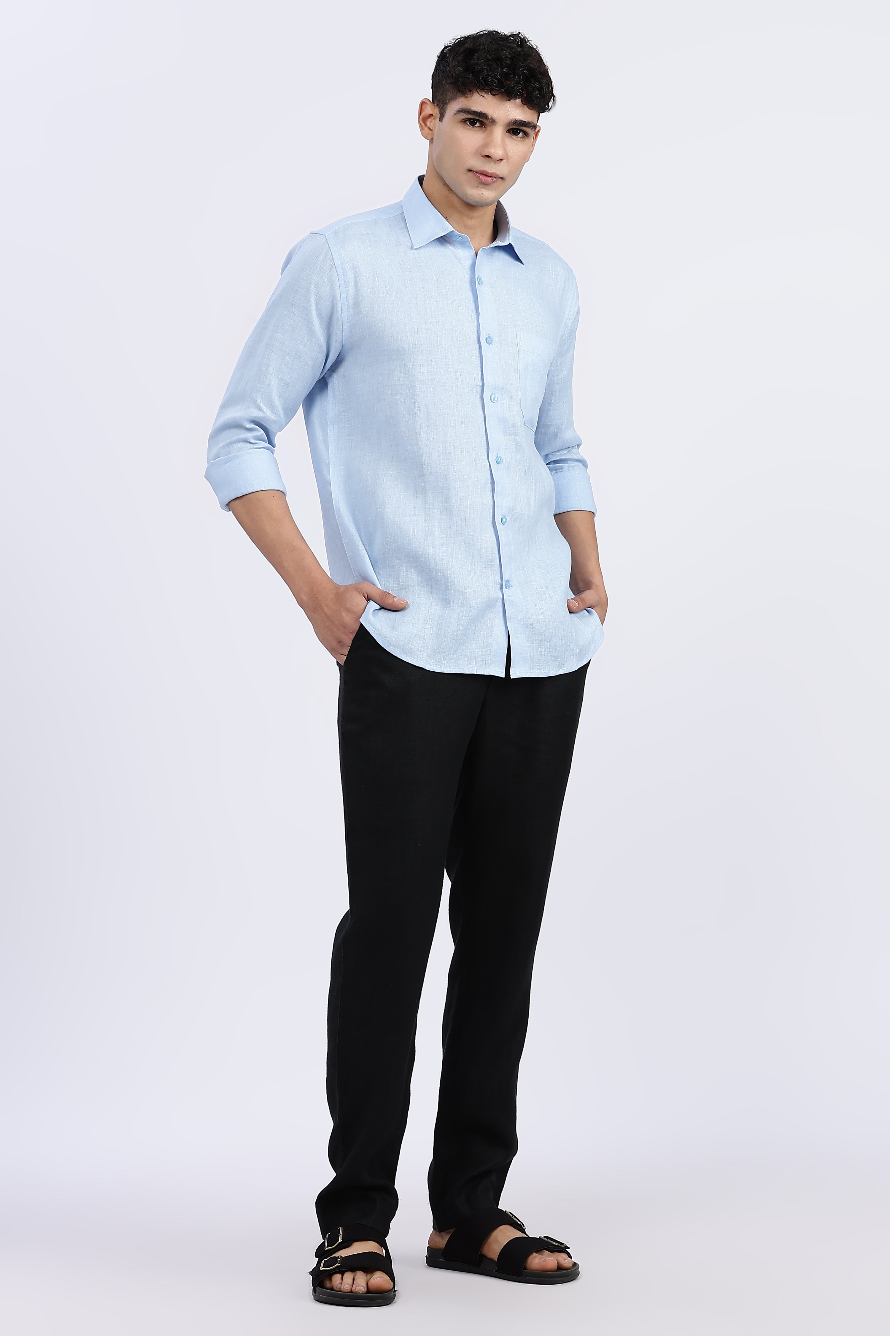 Men’s Light Blue Full Sleeve Linen Shirt – 100% Pure Linen | Linen Culture