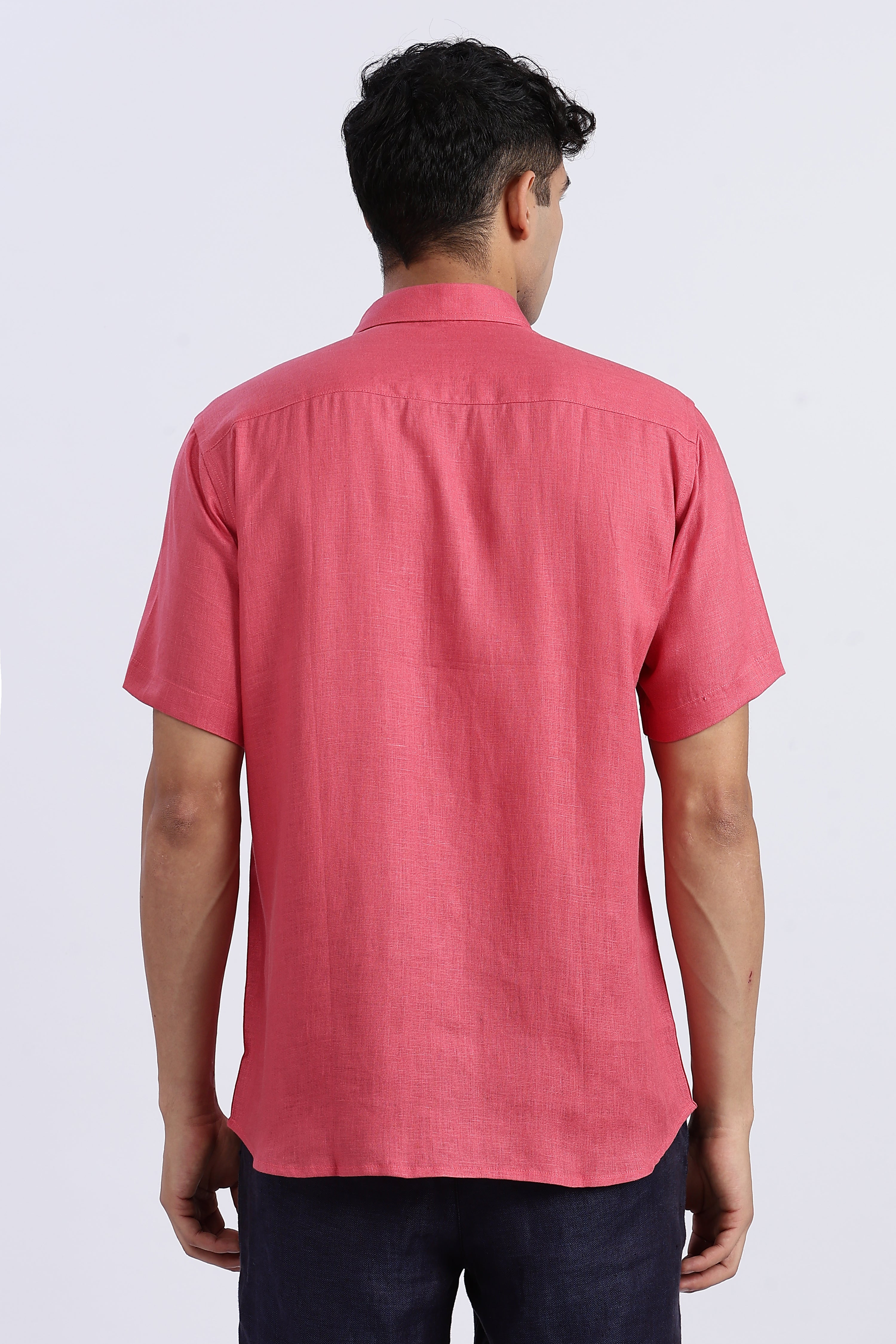 Men’s Coral Pink Half Sleeve Linen Shirt – 100% Pure Linen | Linen Culture