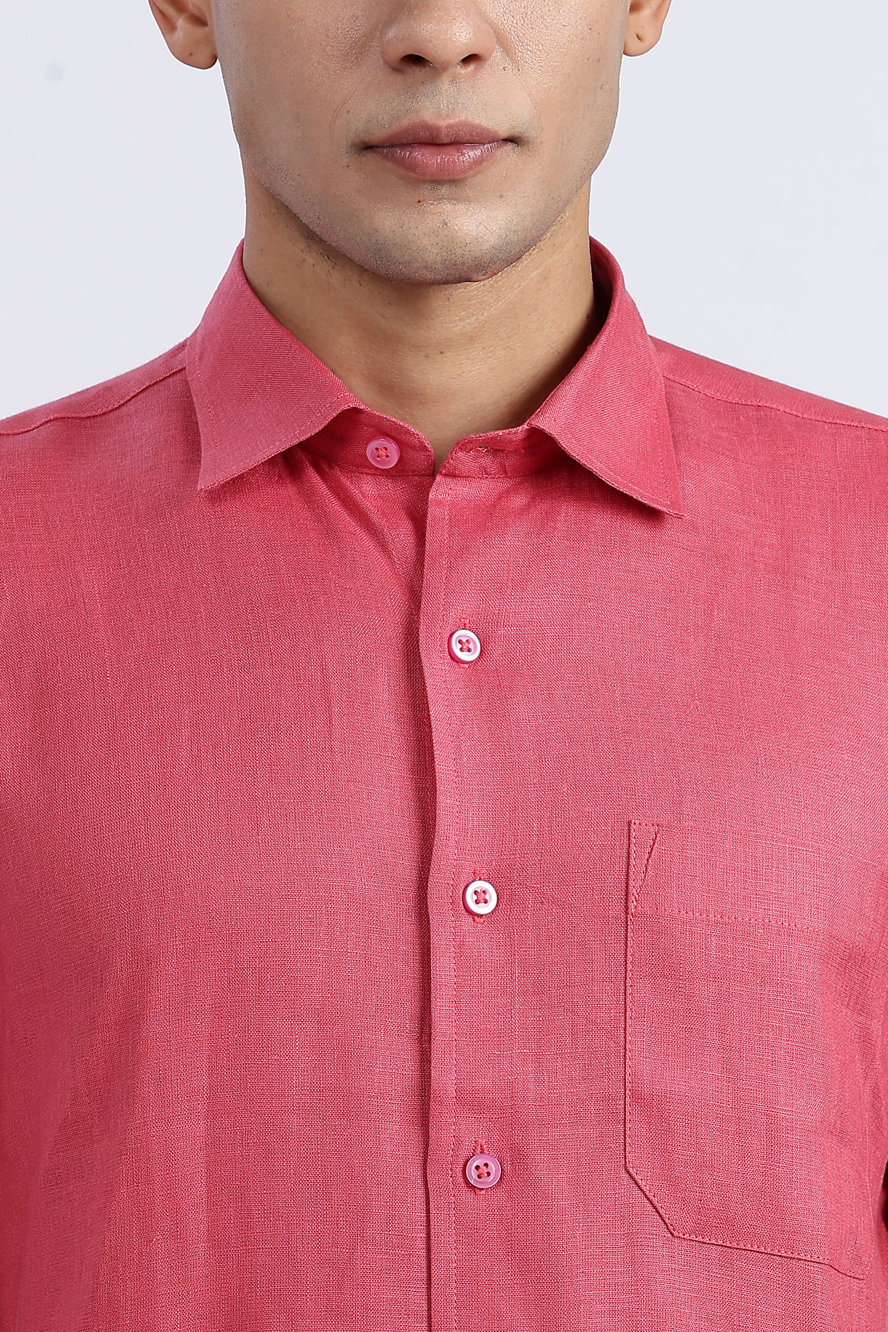 Men’s Coral Pink Half Sleeve Linen Shirt – 100% Pure Linen | Linen Culture
