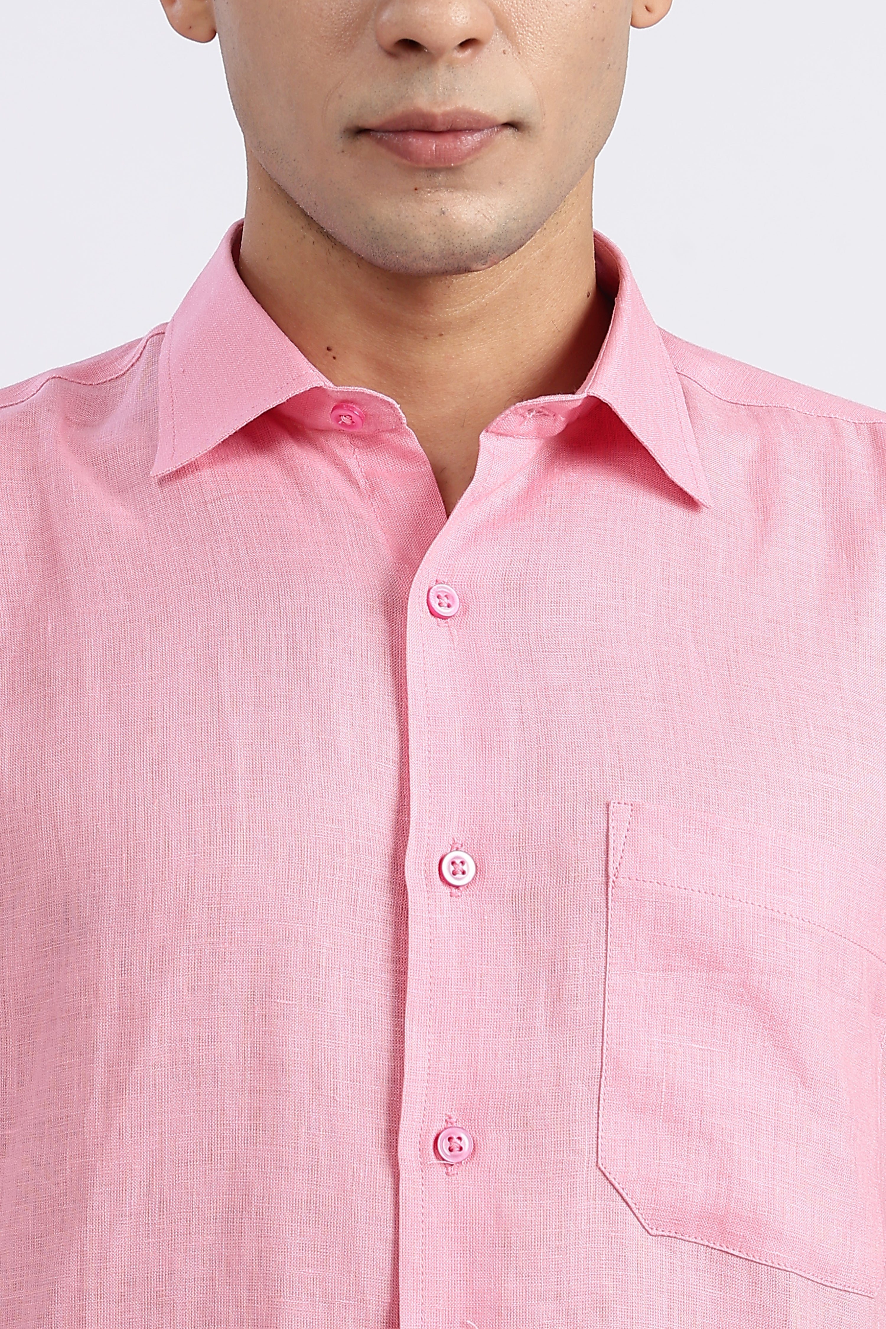 Men’s Light Pink Half Sleeve Linen Shirt – 100% Pure Linen | Linen Culture