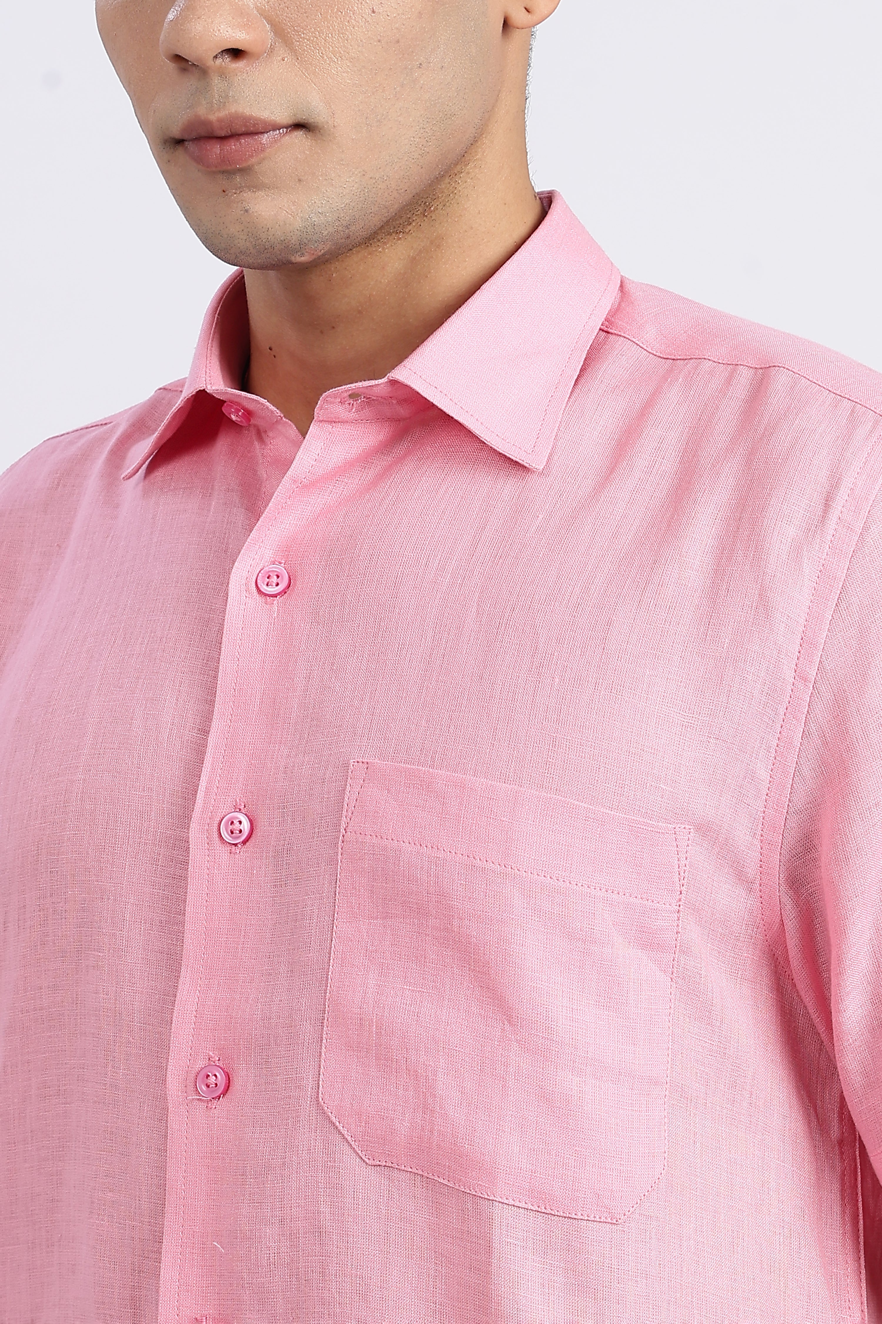 Men’s Light Pink Half Sleeve Linen Shirt – 100% Pure Linen | Linen Culture