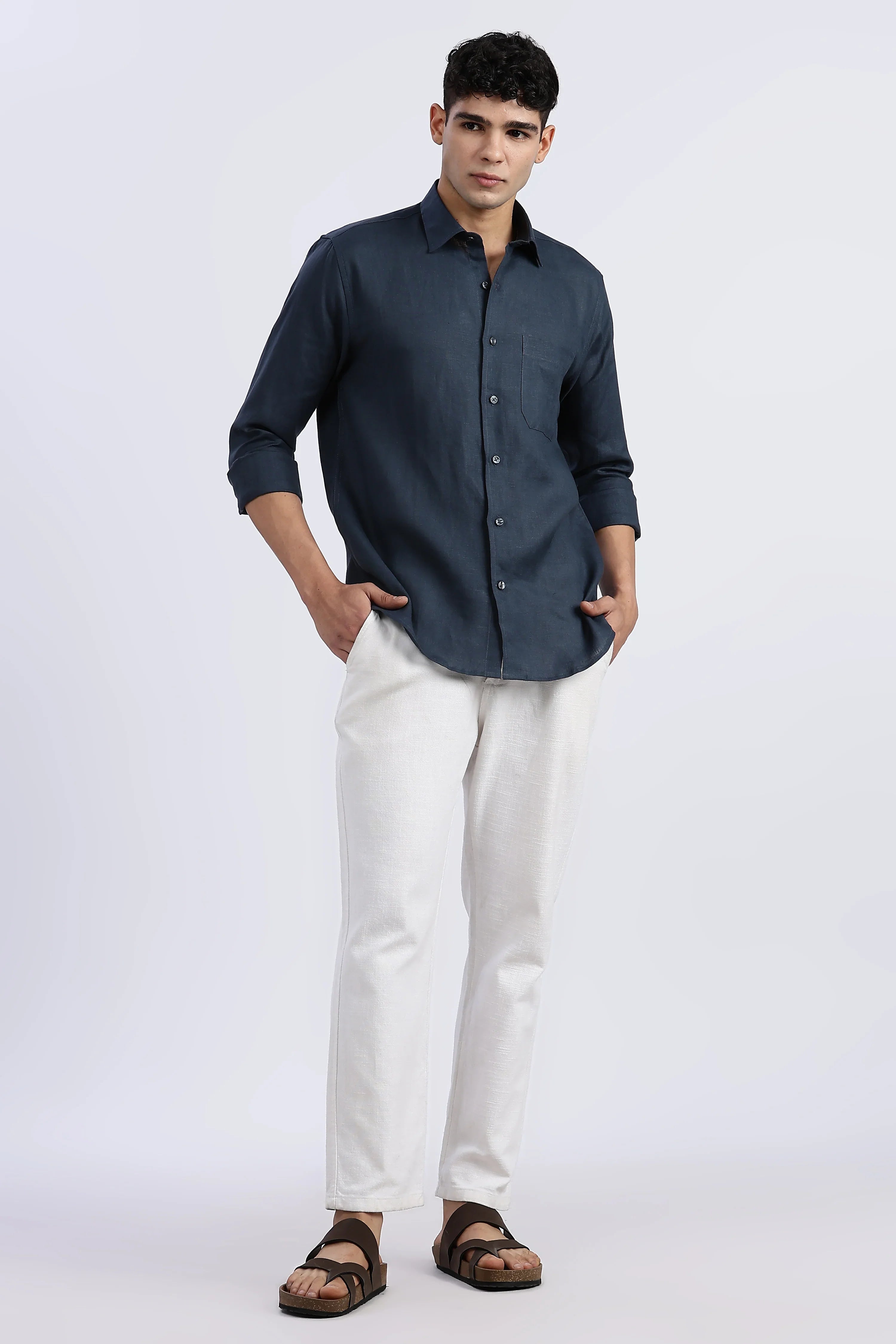 Men’s Deep Navy Linen Shirt – Full Sleeve | Timeless Comfort by Linen Culture