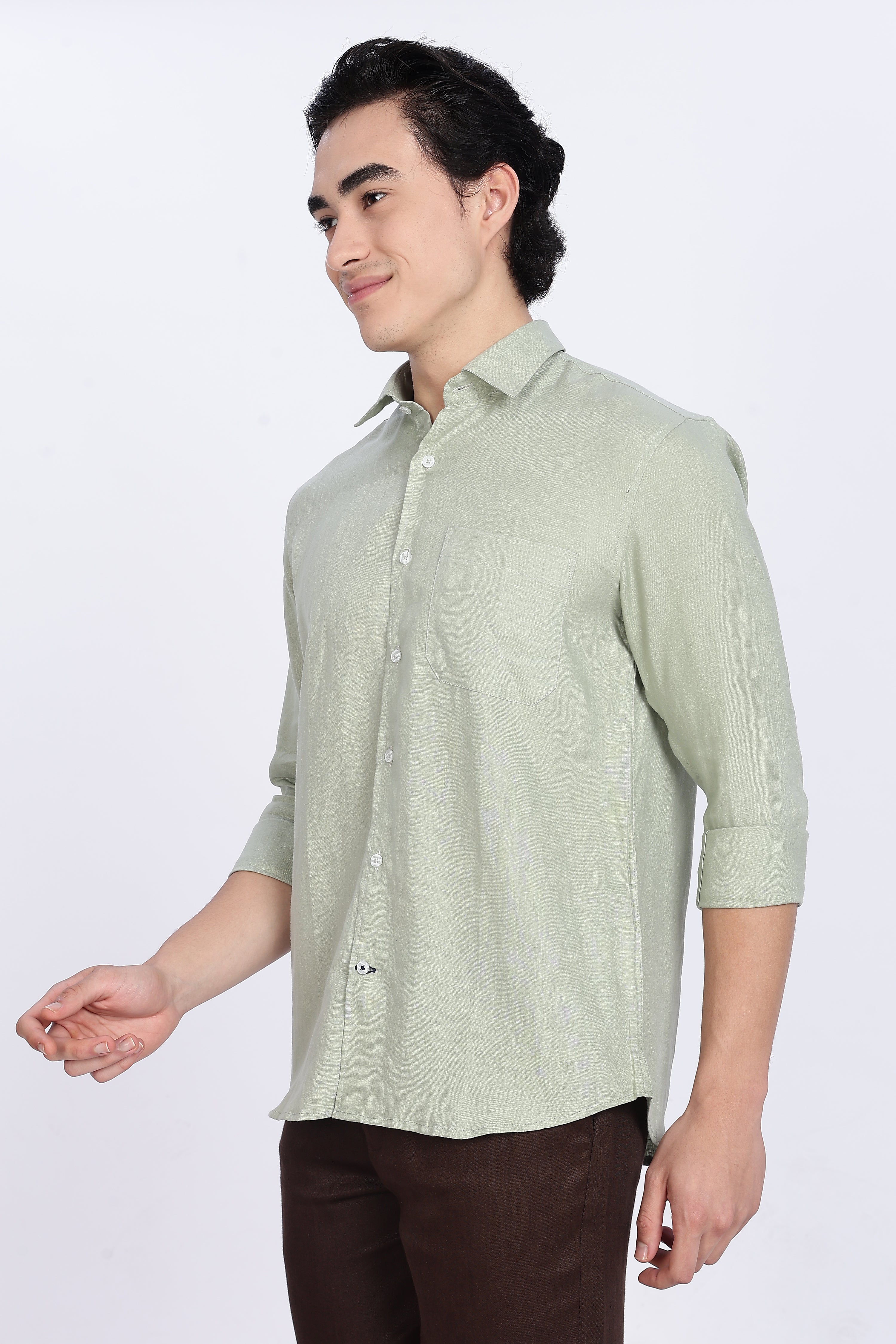 Men’s Sage Green Full Sleeve Linen Shirt – 100% Pure Linen | Linen Culture