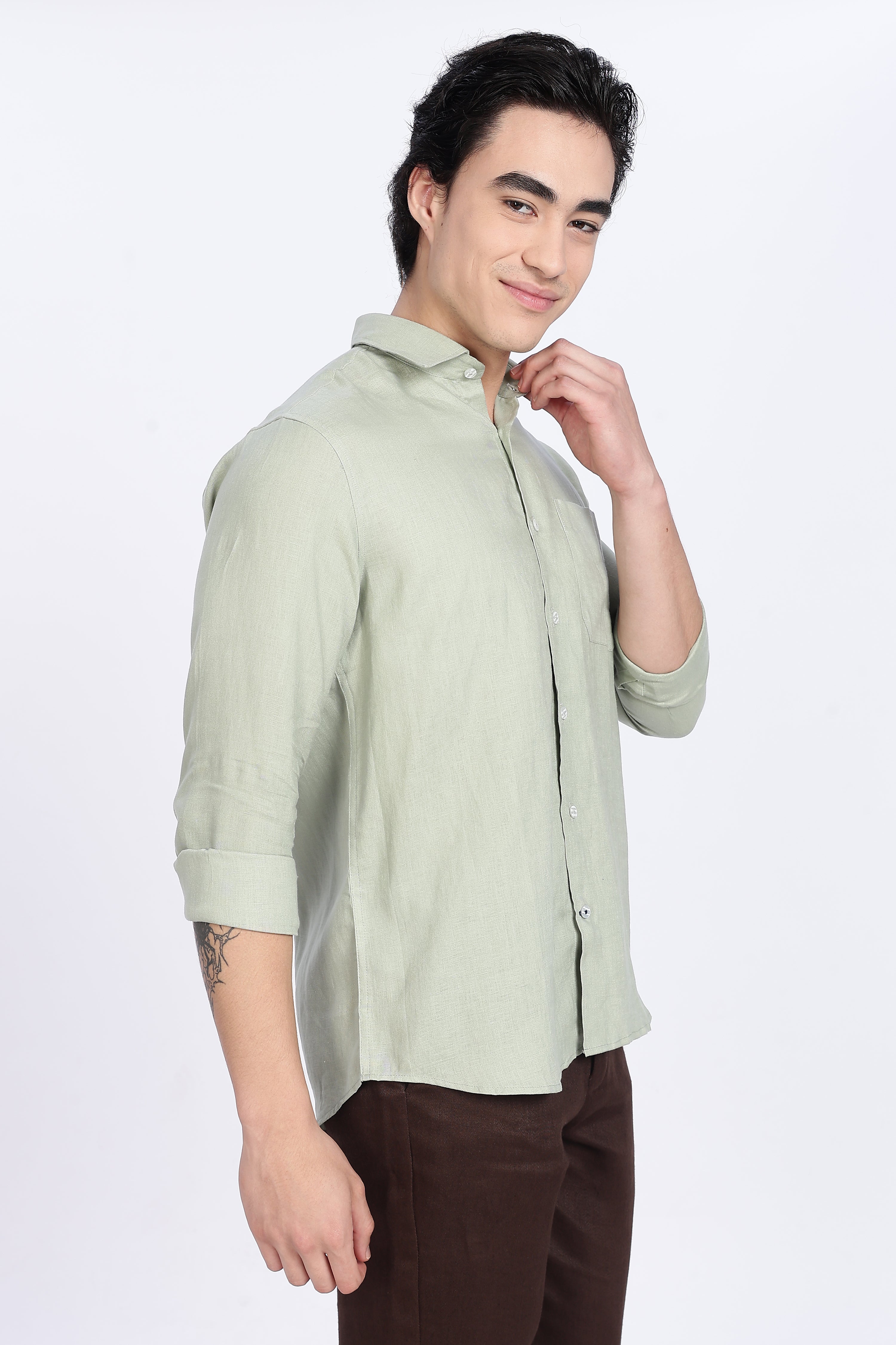 Men’s Sage Green Full Sleeve Linen Shirt – 100% Pure Linen | Linen Culture