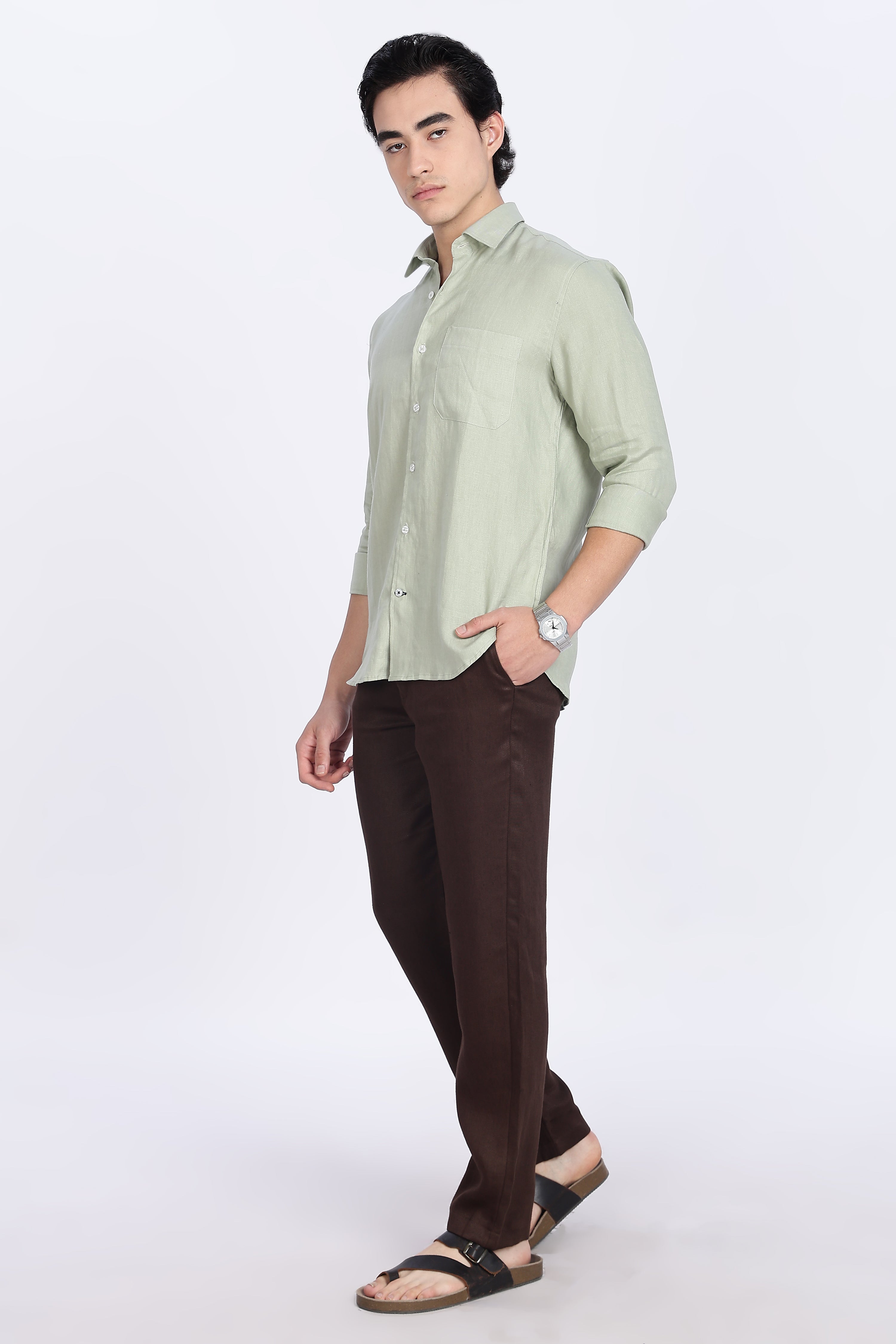 Men’s Sage Green Full Sleeve Linen Shirt – 100% Pure Linen | Linen Culture