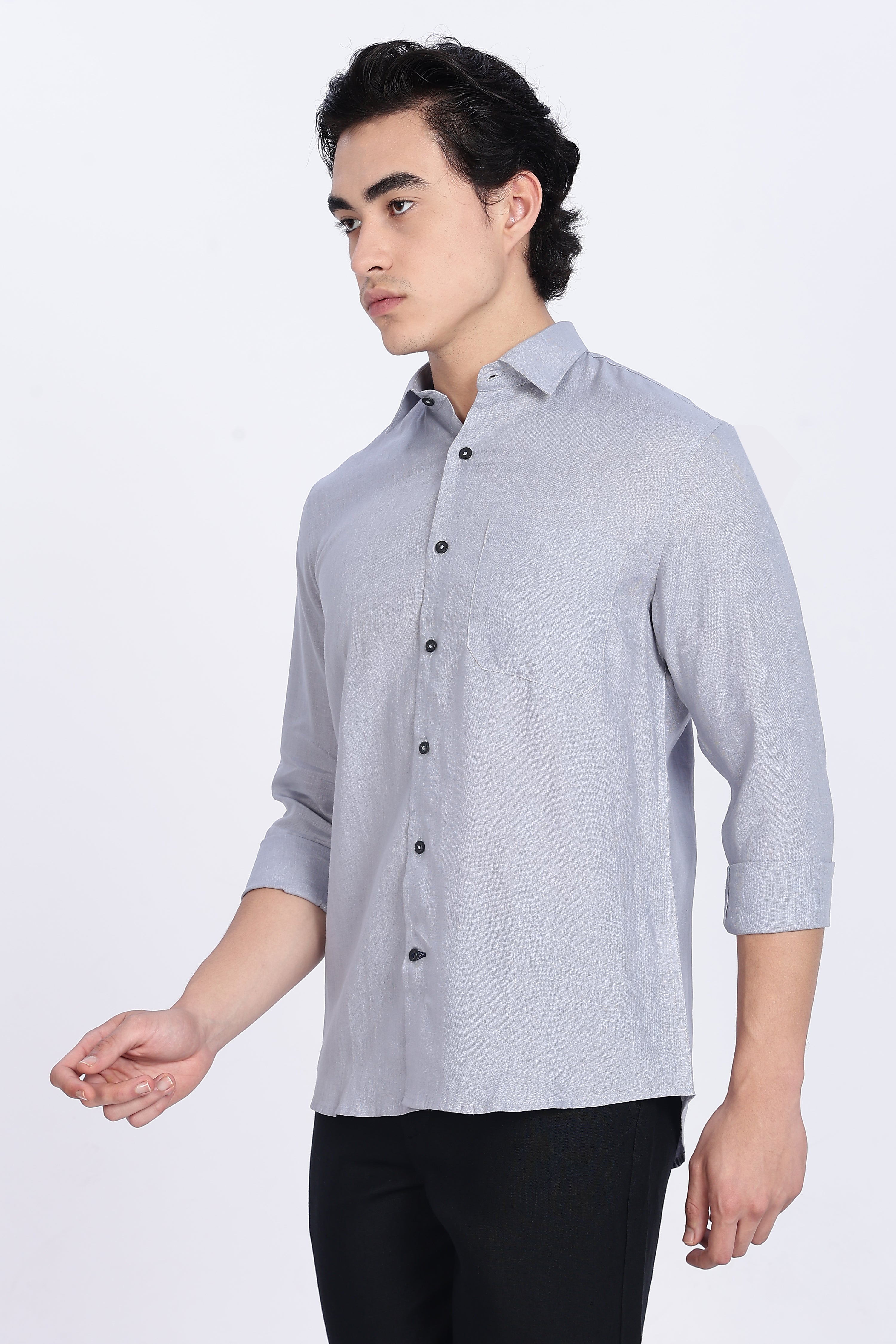 Men’s Light Grey Full Sleeve Linen Shirt – 100% Pure Linen | Linen Culture