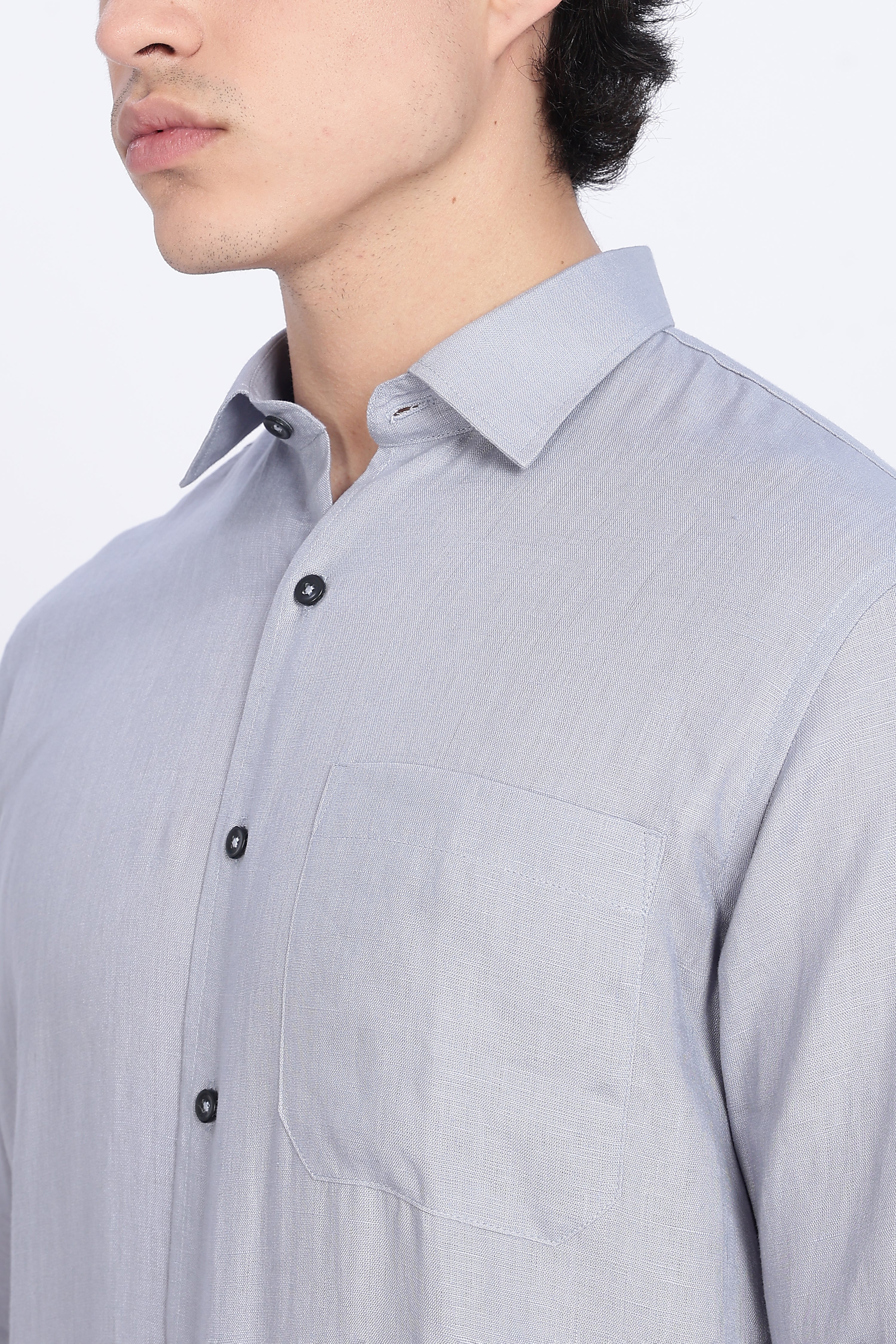 Men’s Light Grey Full Sleeve Linen Shirt – 100% Pure Linen | Linen Culture