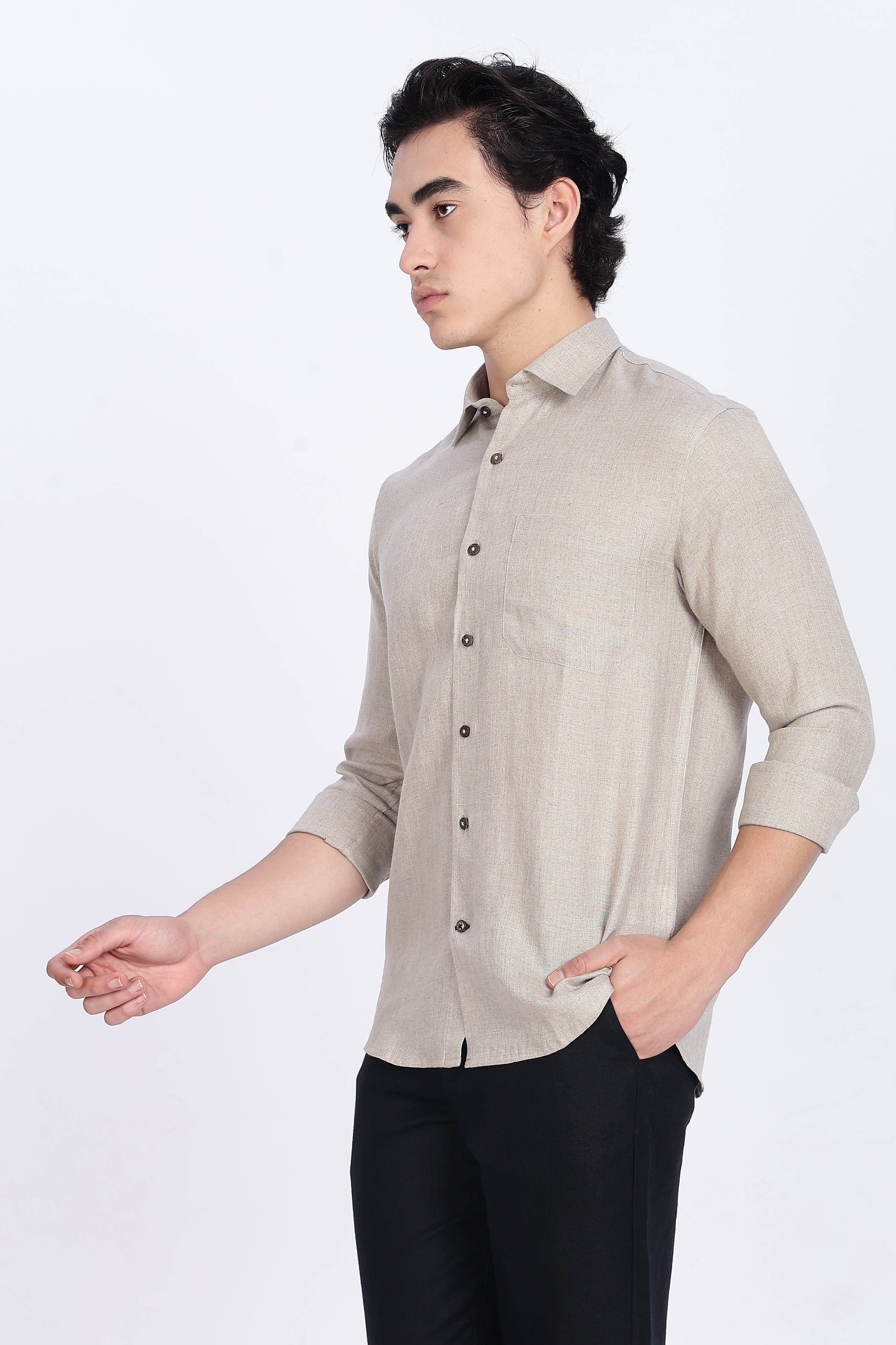 Men’s Beige Full Sleeve Linen Shirt – 100% Pure Linen | Linen Culture