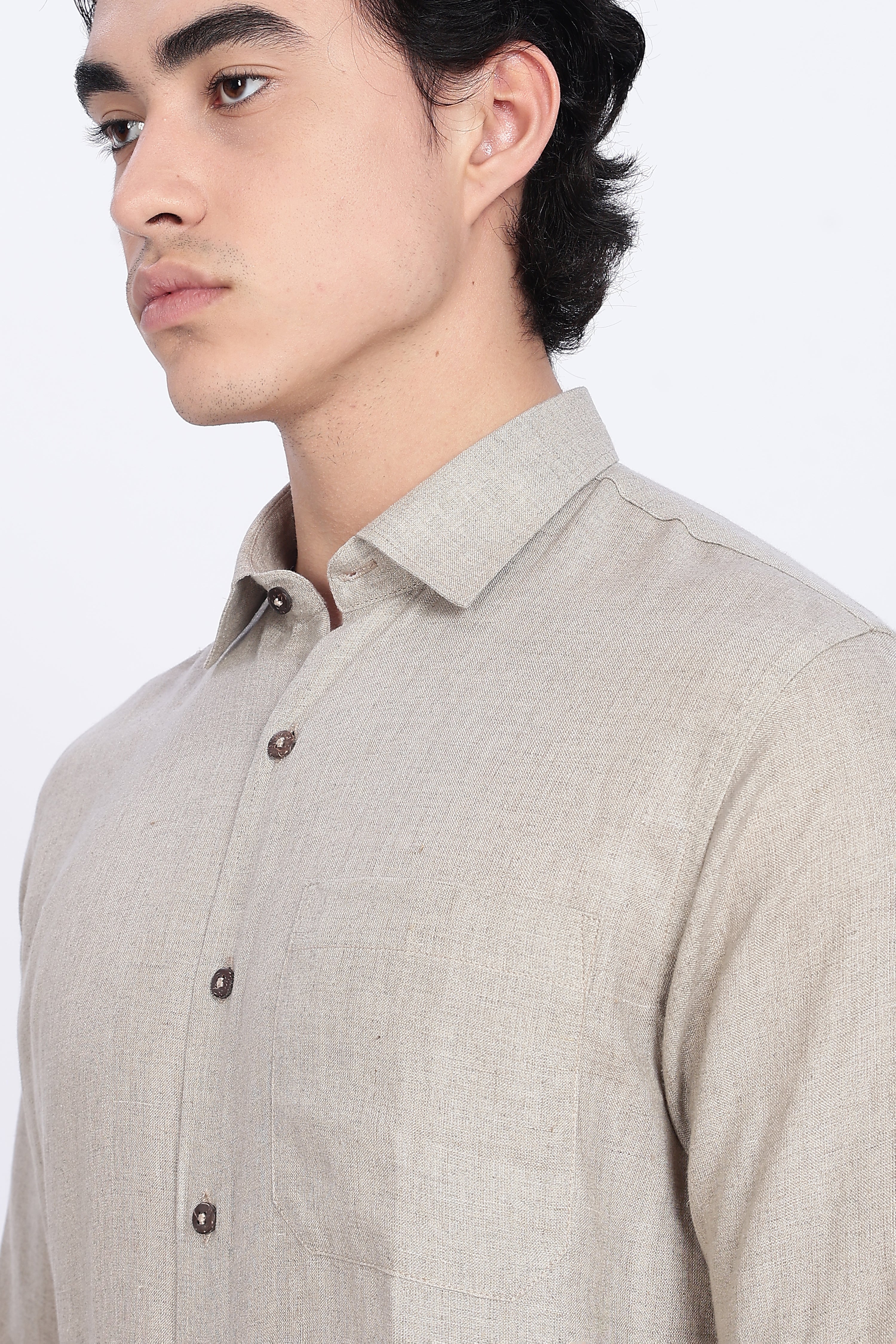 Men’s Beige Full Sleeve Linen Shirt – 100% Pure Linen | Linen Culture