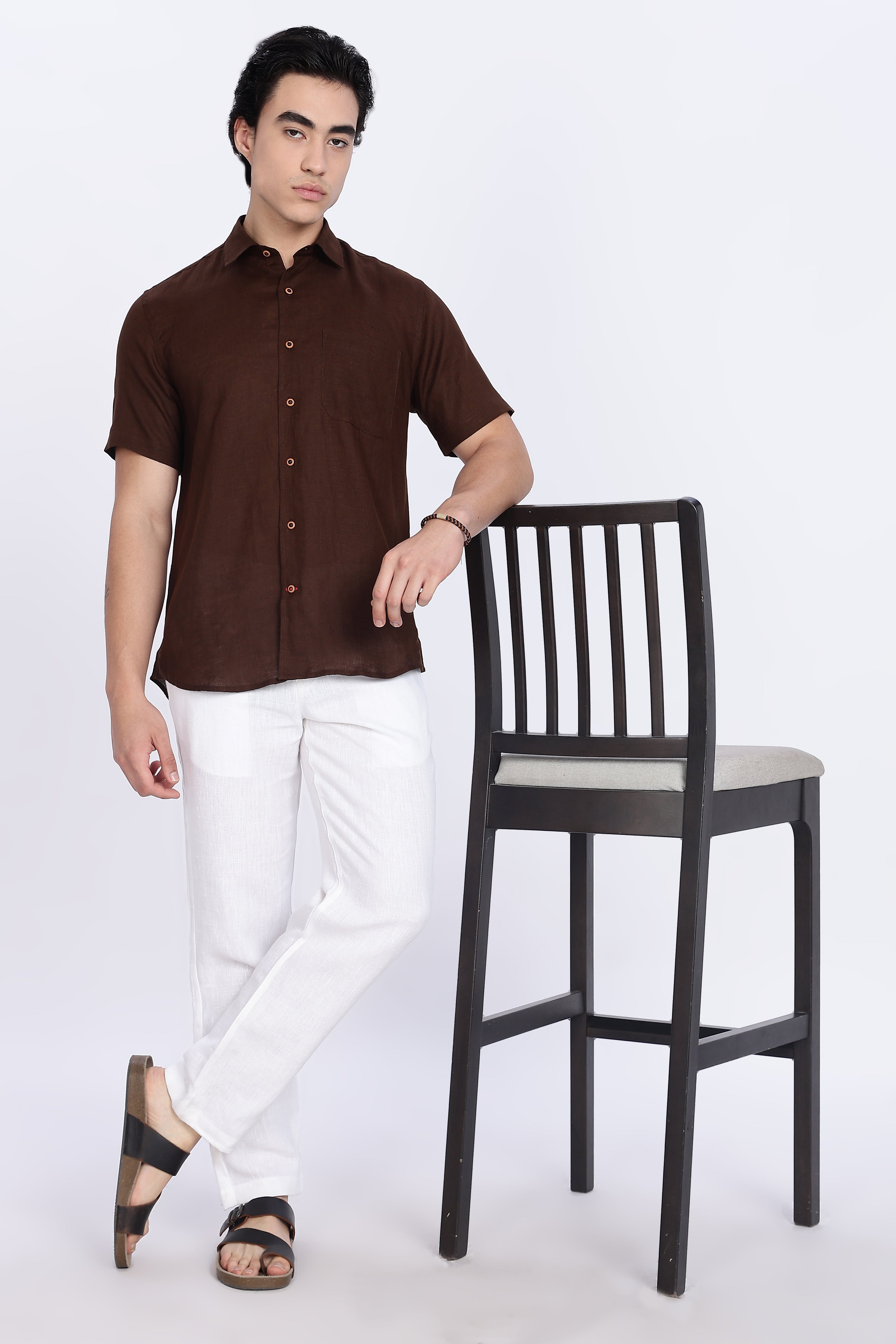 Men’s Mocha Brown Half Sleeve Linen Shirt – 100% Pure Linen | Linen Culture
