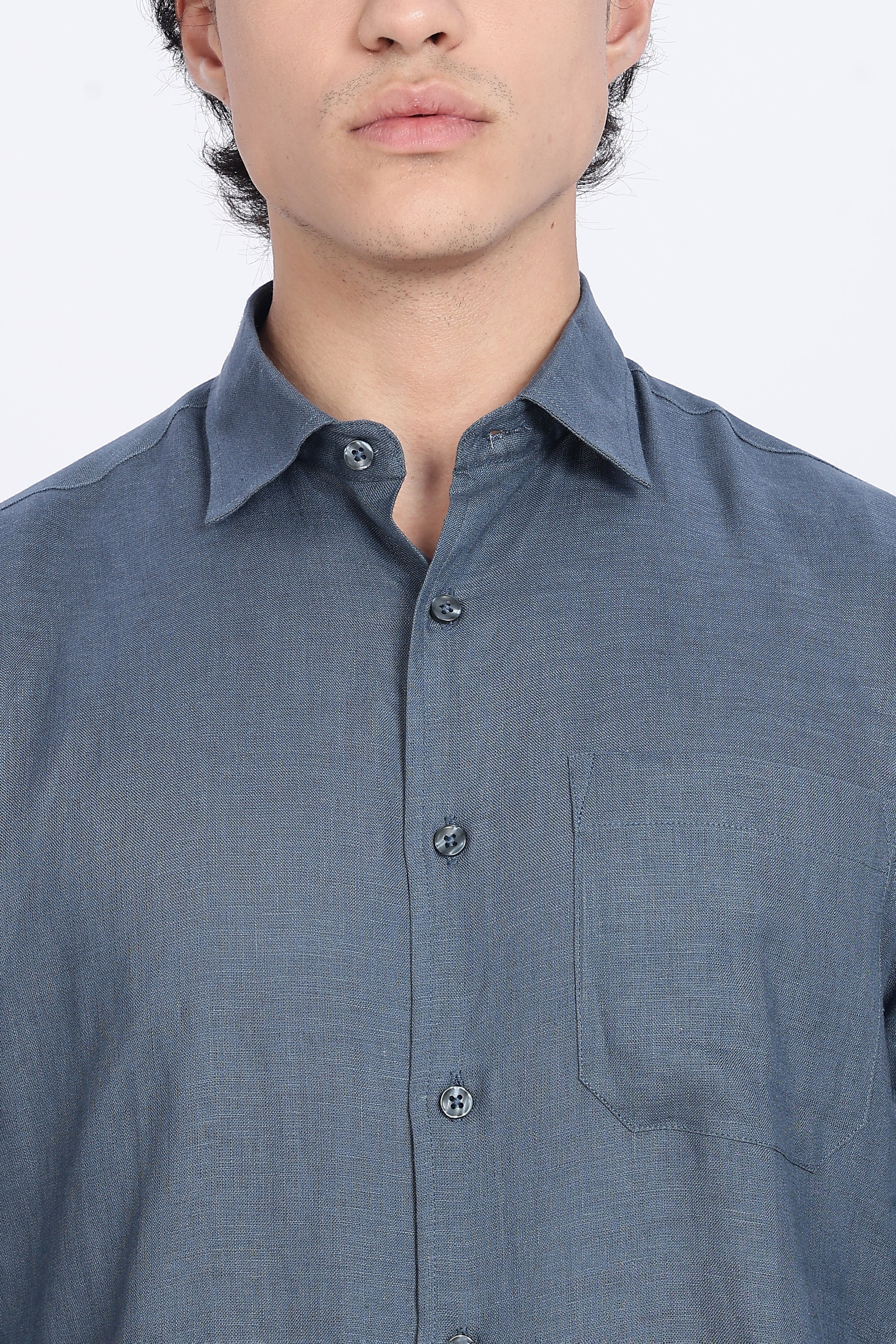 Men’s Blue Gray Full Sleeve Linen Shirt – 100% Pure Linen | Linen Culture