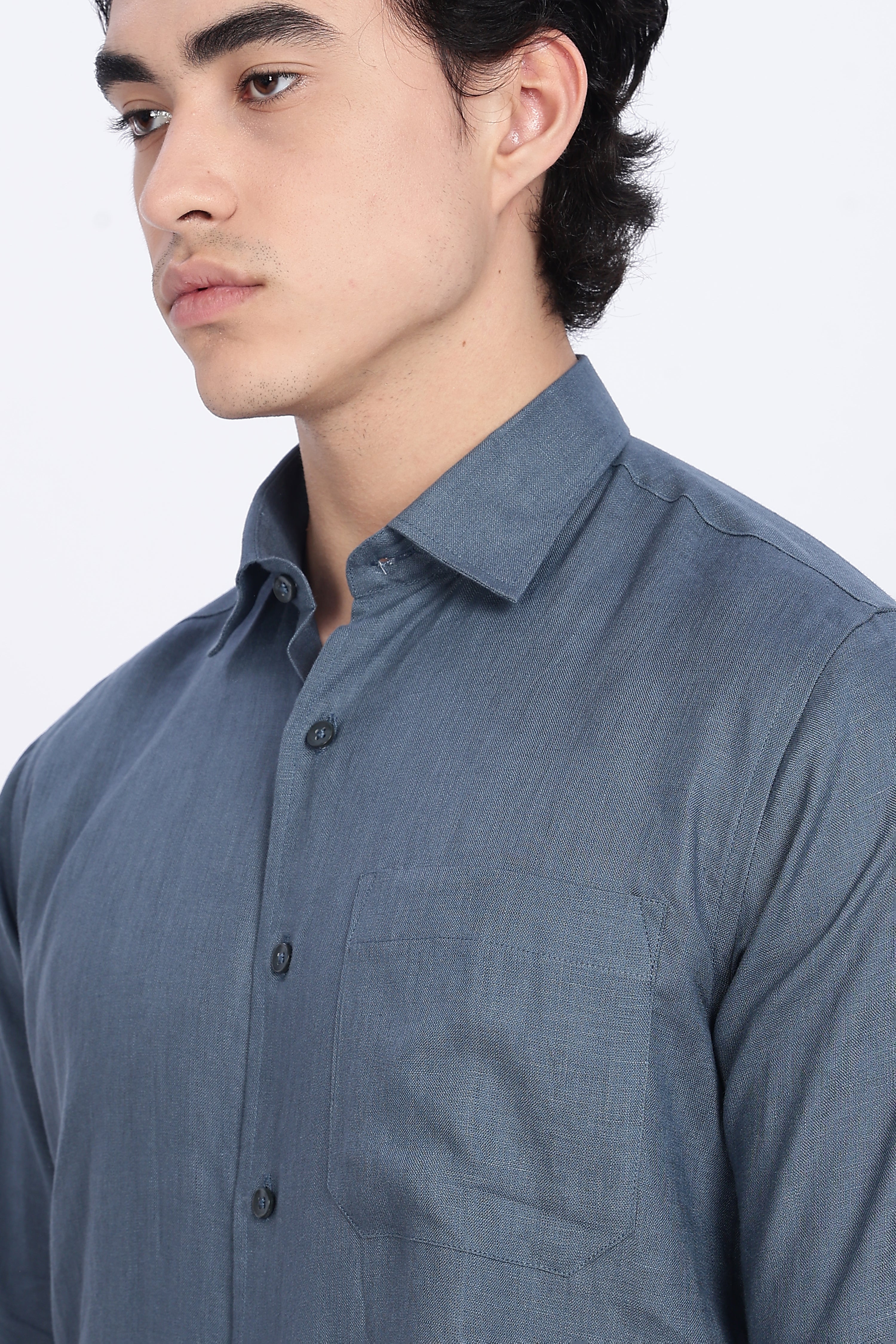 Men’s Blue Gray Full Sleeve Linen Shirt – 100% Pure Linen | Linen Culture